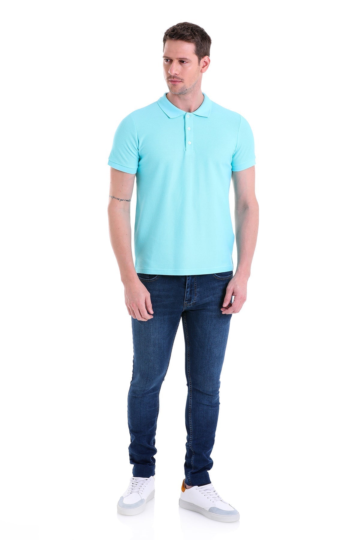 Regular Fit Basic 100% Cotton Mint Polo T-Shirt - SAYKI