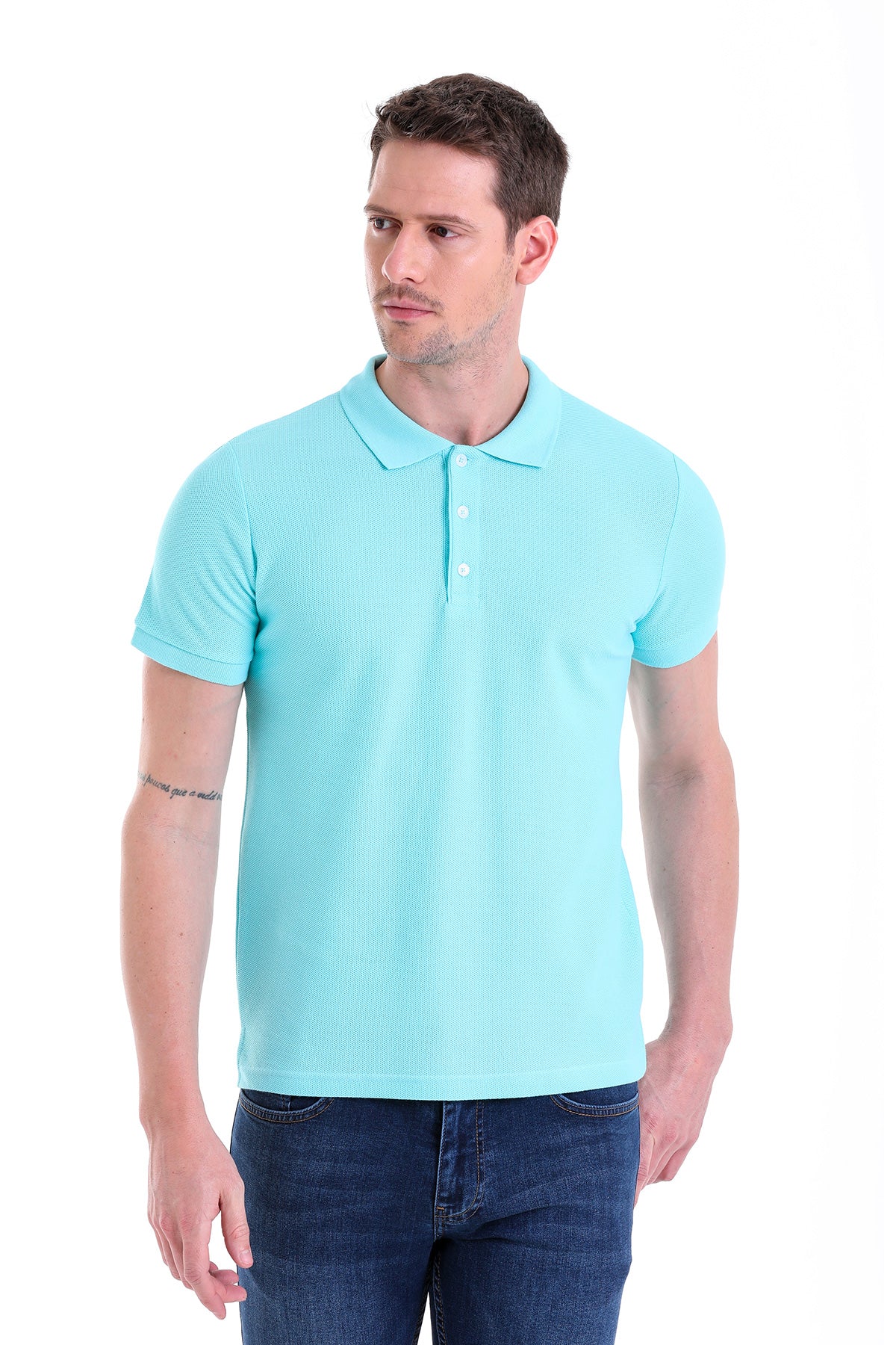 Regular Fit Basic 100% Cotton Mint Polo T-Shirt - SAYKI