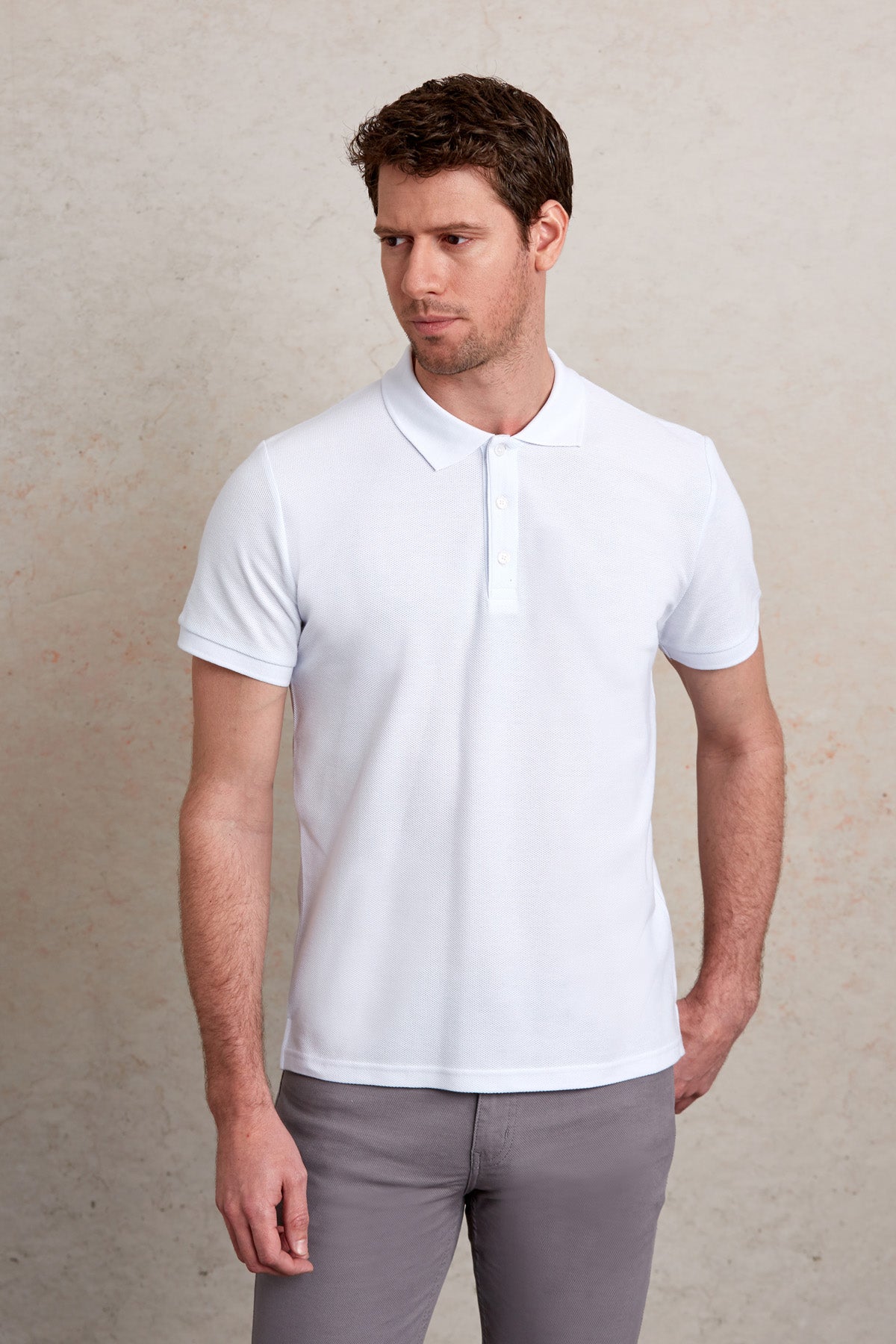 Regular Fit Basic 100% Cotton White Polo T-Shirt - SAYKI