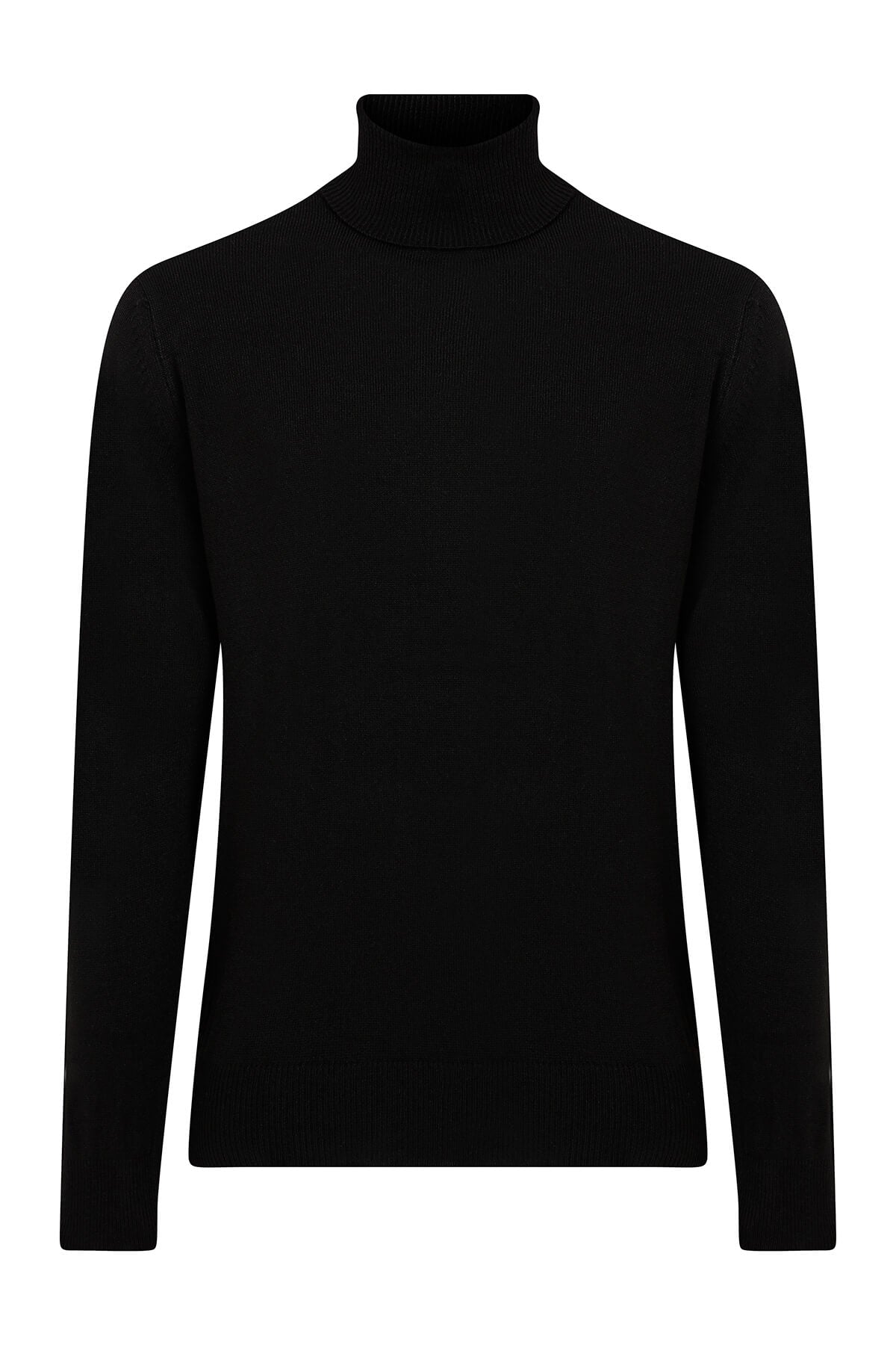 Regular Fit Basic Plain Black Turtleneck Sweater - SAYKI