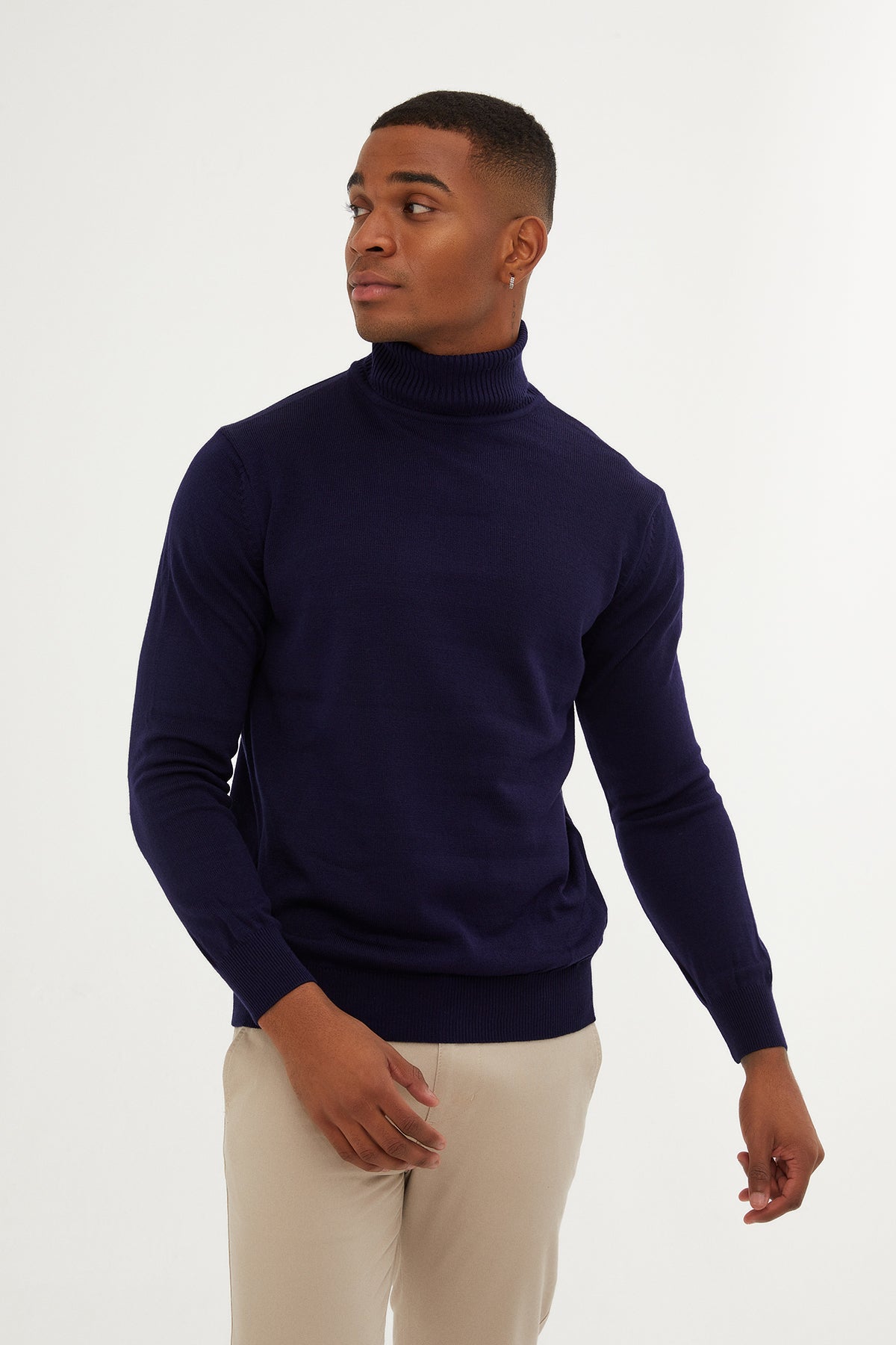 Navy blue turtleneck sweater