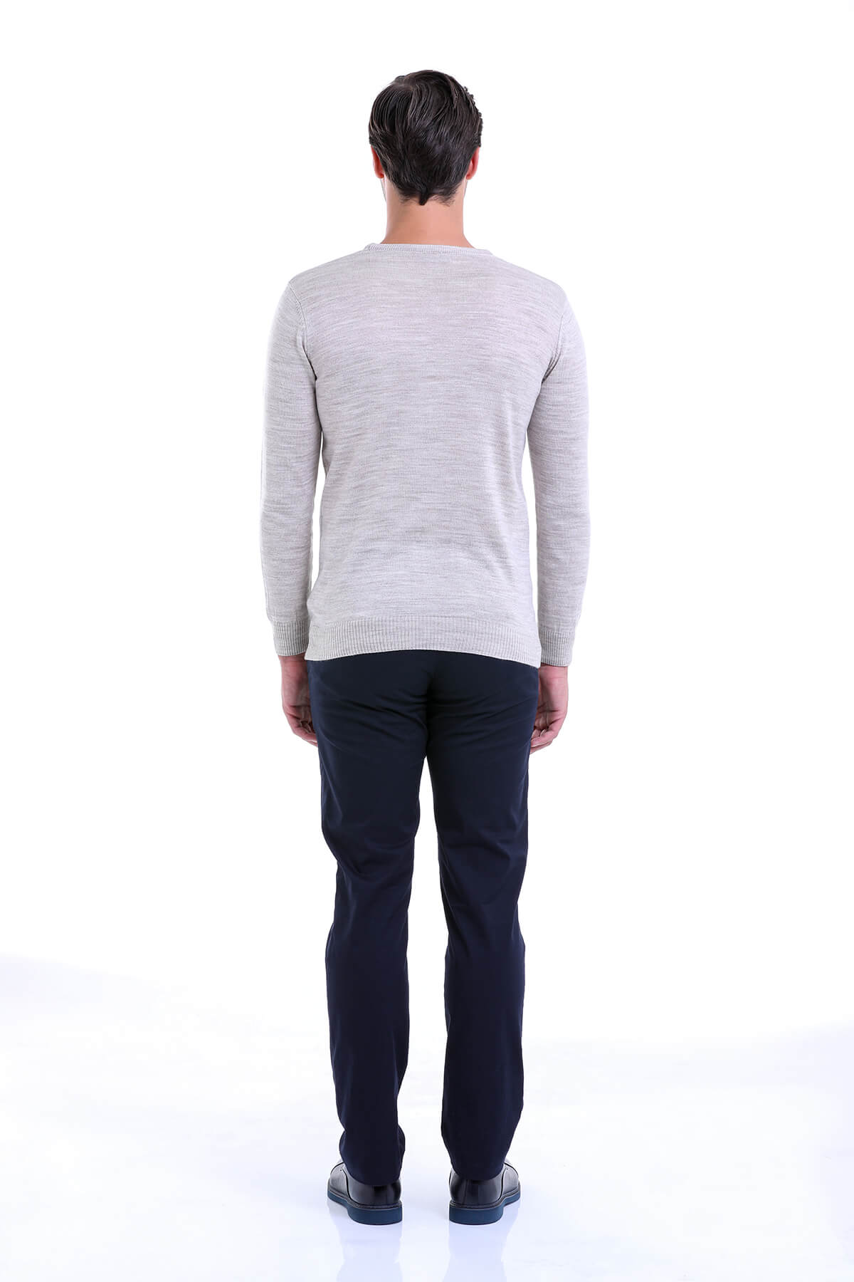 Regular Fit Beige Crewneck Sweater - SAYKI