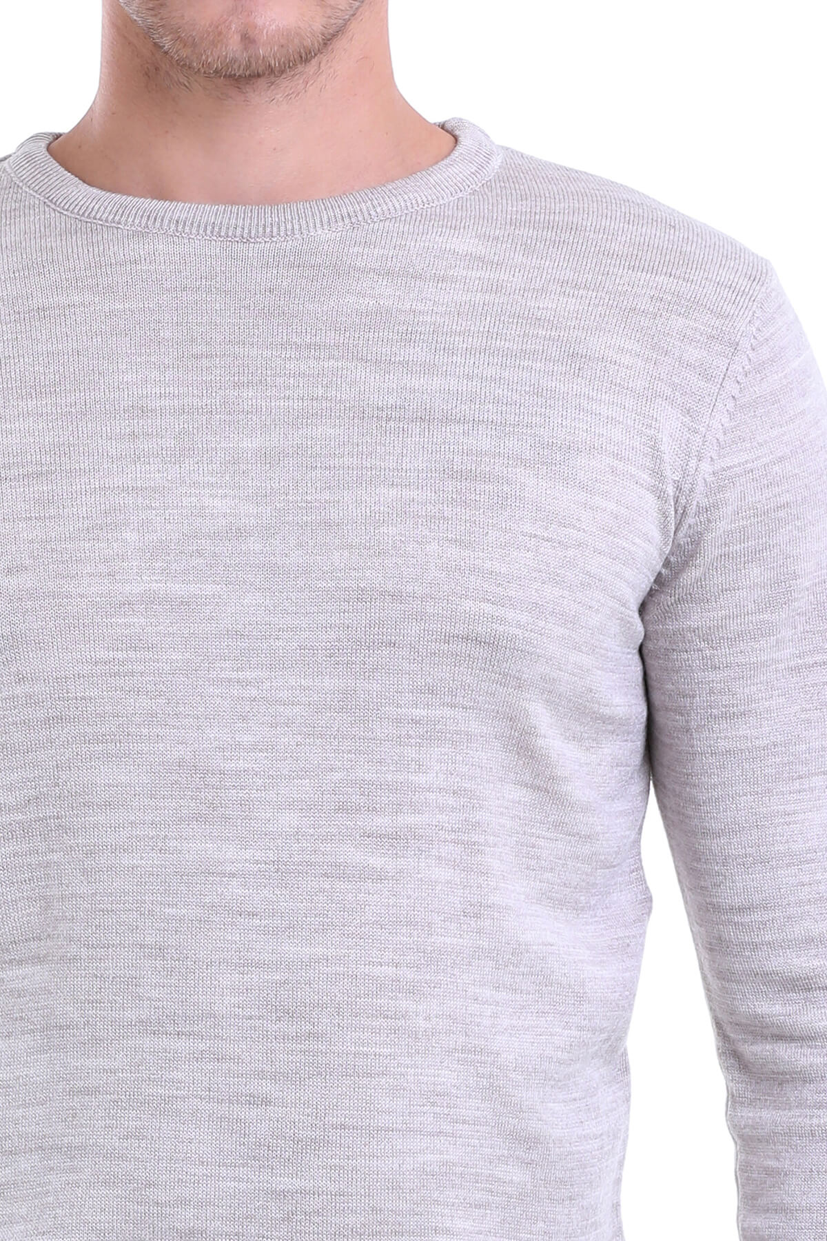 Regular Fit Beige Crewneck Sweater - SAYKI