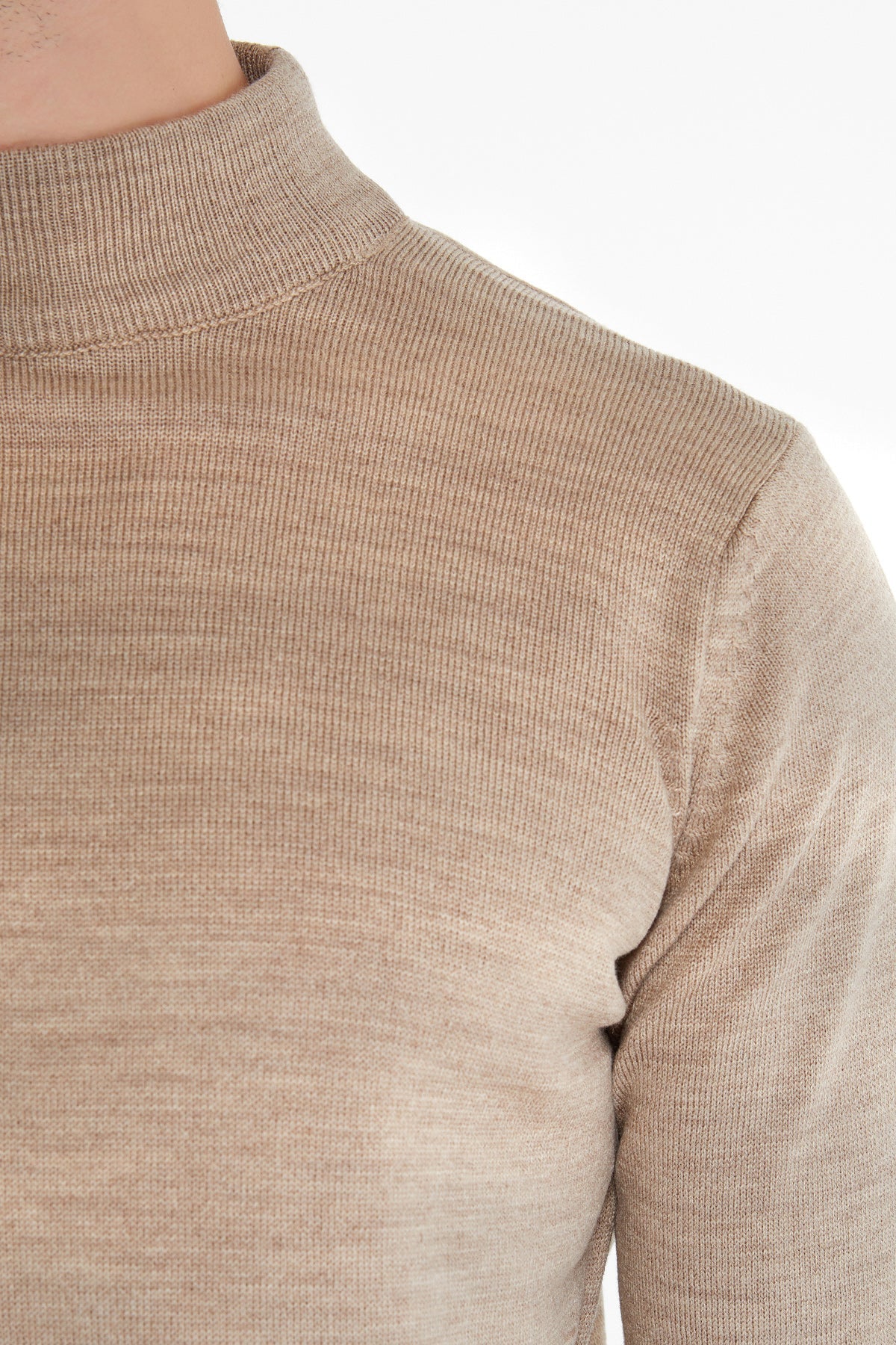 Regular Fit Beige Mock Neck Sweater - SAYKI