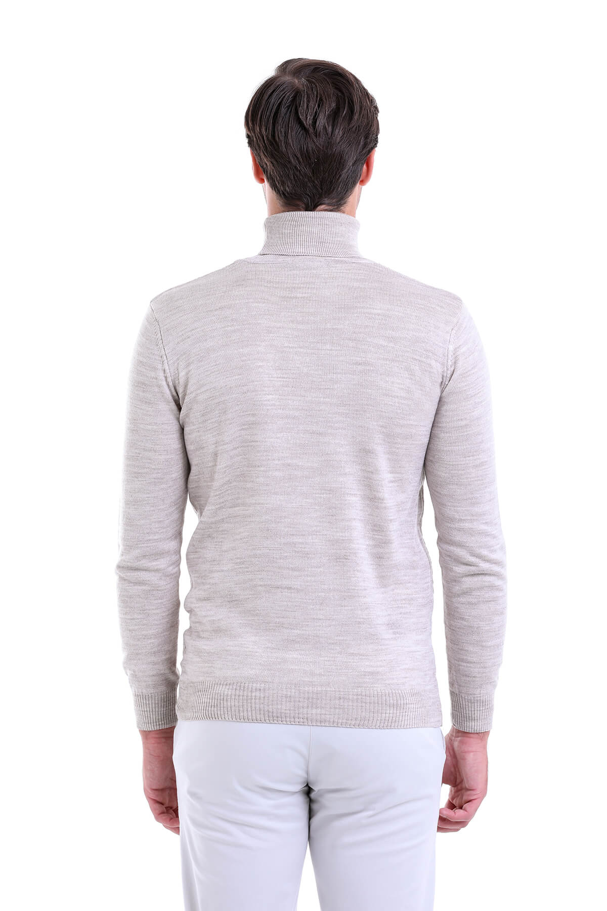 Regular Fit Beige Turtleneck Sweater - SAYKI