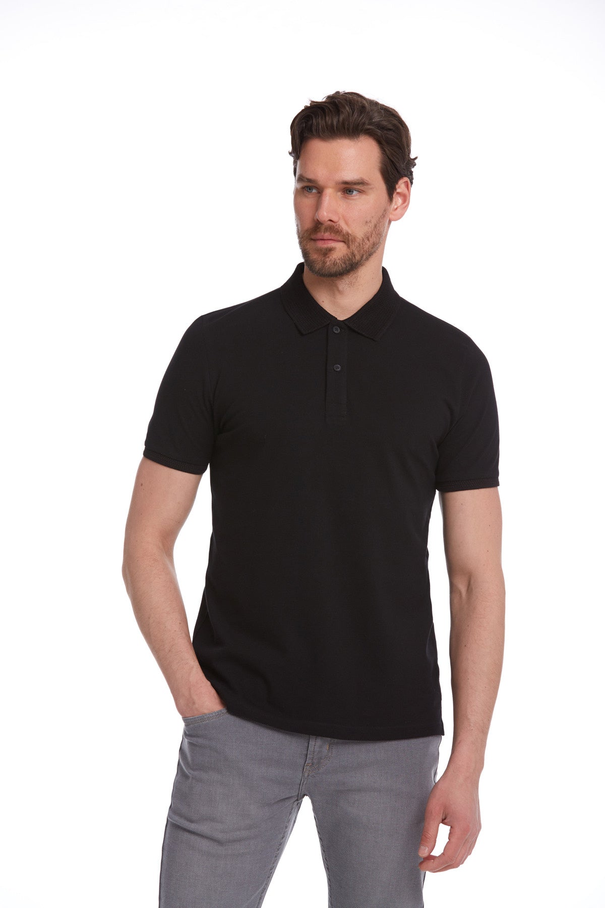 Regular Fit Black 100% Cotton Polo T-Shirt - SAYKI