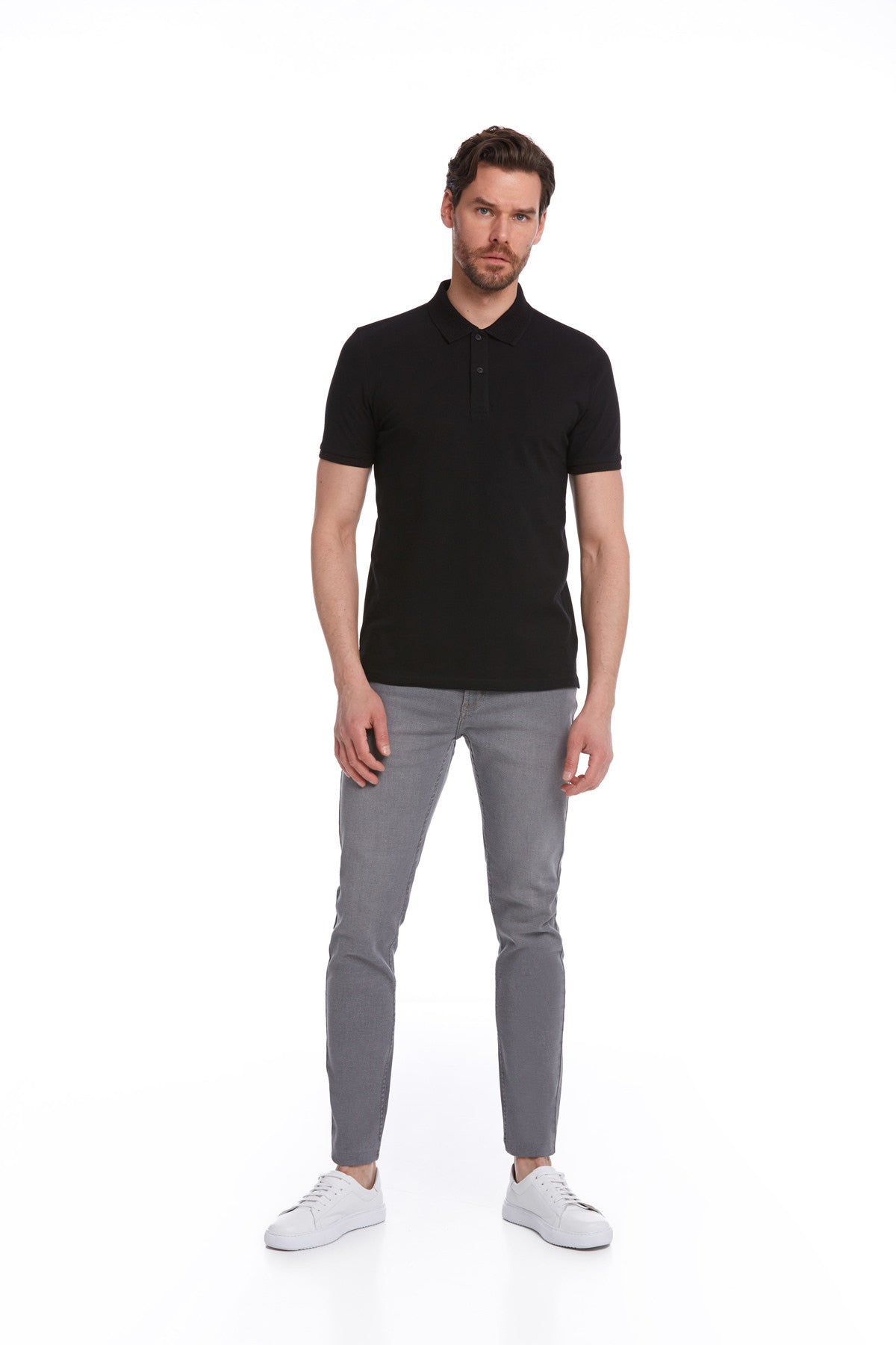 Regular Fit Black 100% Cotton Polo T-Shirt - SAYKI