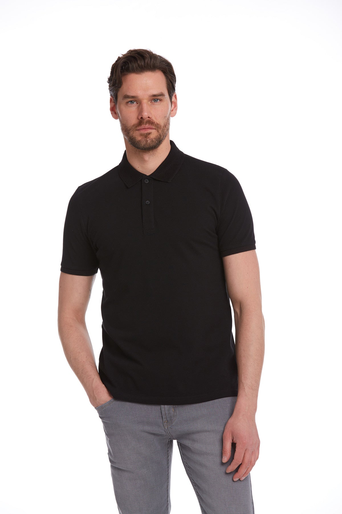 Regular Fit Black 100% Cotton Polo T-Shirt - SAYKI