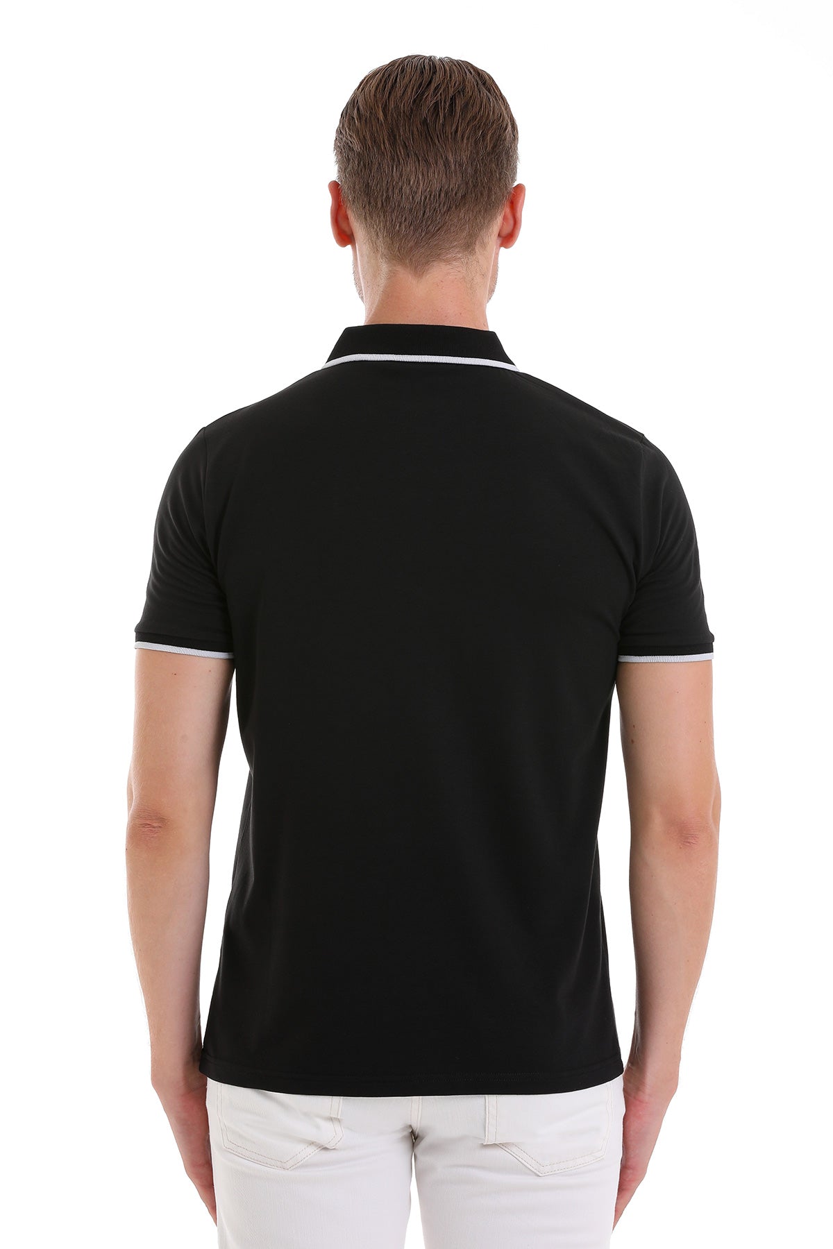 Regular Fit Black Basic 100% Cotton Polo T-Shirt - SAYKI