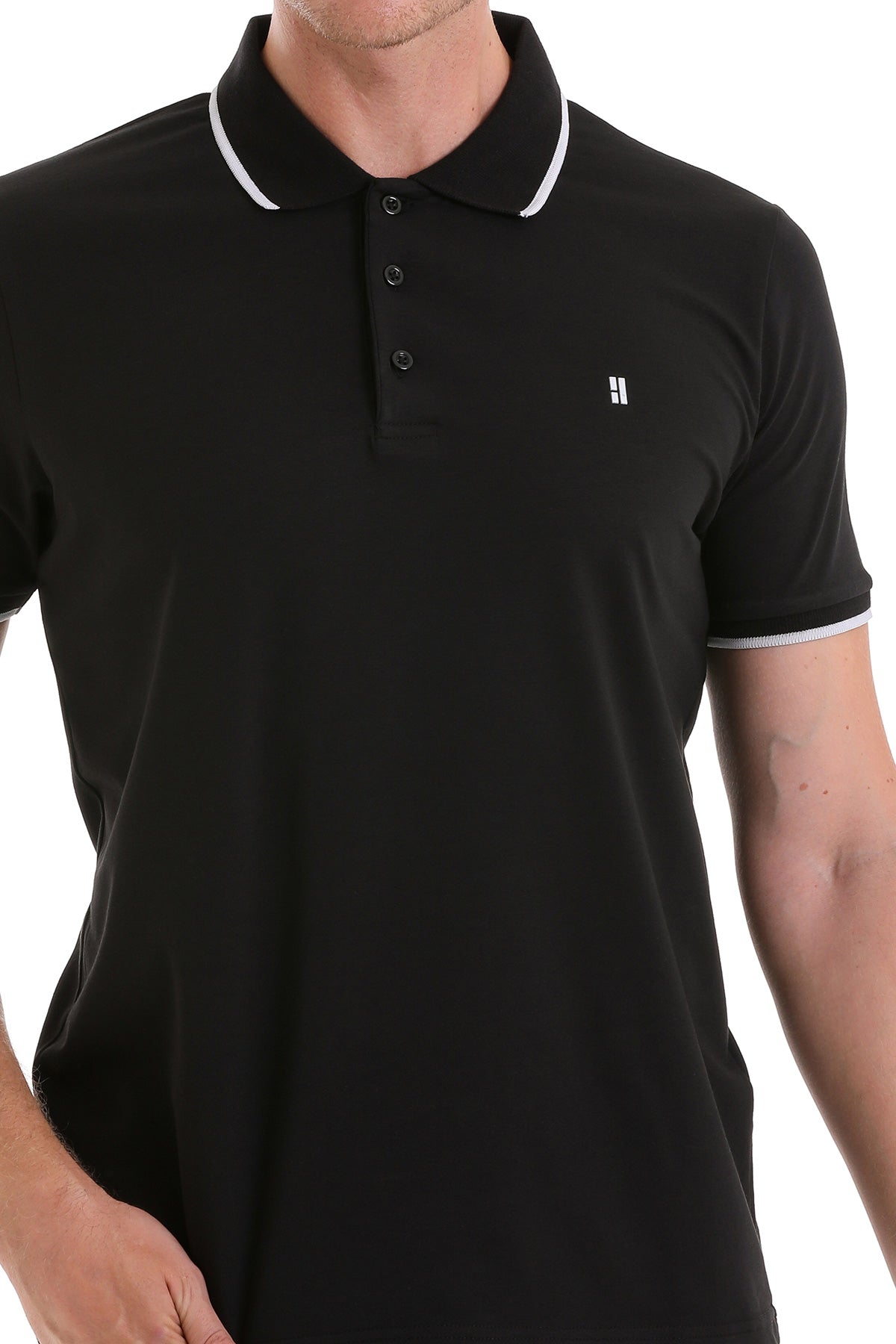 Regular Fit Black Basic 100% Cotton Polo T-Shirt - SAYKI