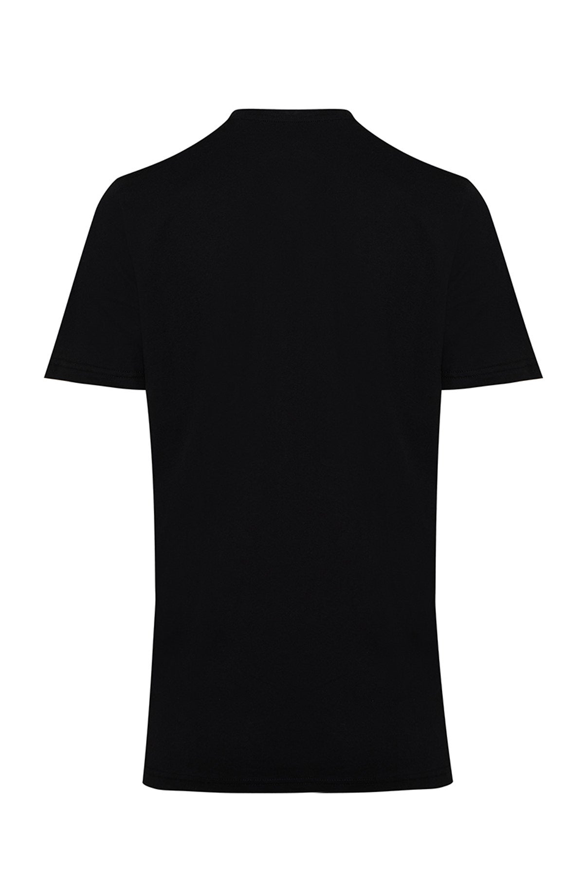 Regular Fit Black Basic Cotton Crew Neck T-Shirt - SAYKI