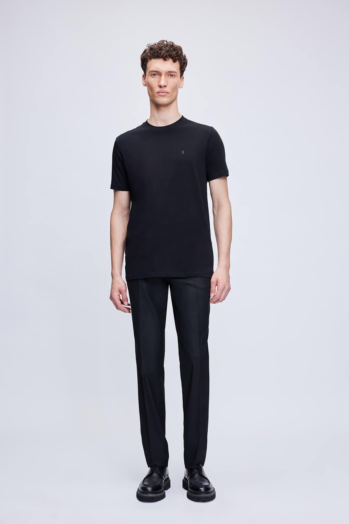 Regular Fit Black Cotton Blend Crewneck T-Shirt - SAYKI