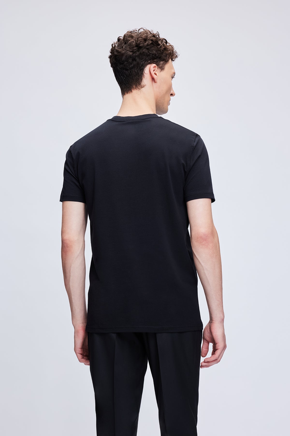 Regular Fit Black Cotton Blend Crewneck T-Shirt - SAYKI