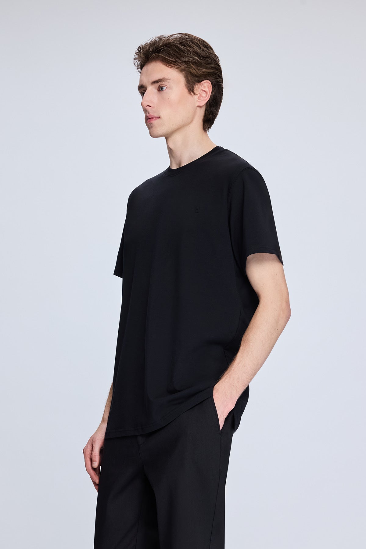 Regular Fit Black Cotton Blend Crewneck T-Shirt - SAYKI