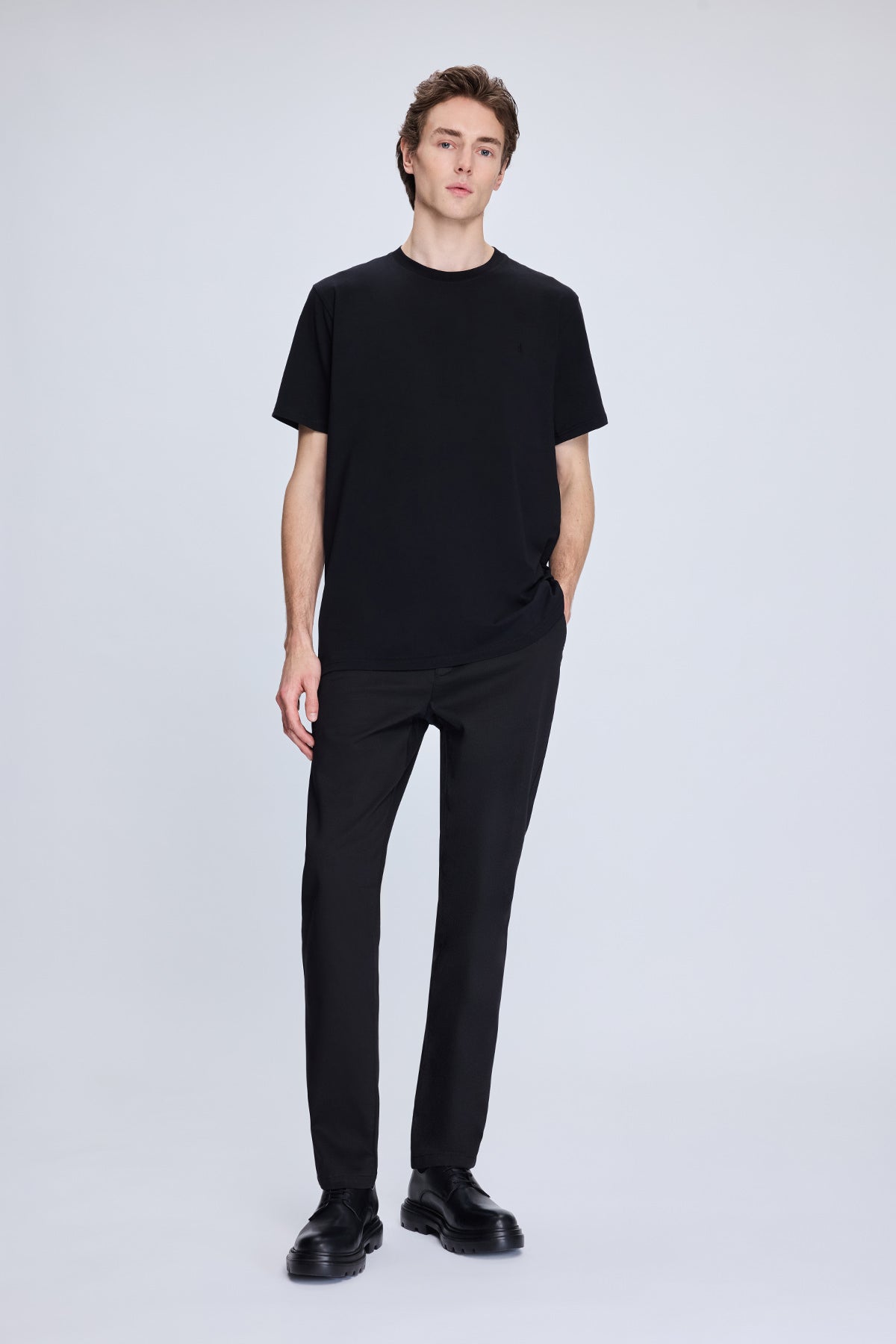 Regular Fit Black Cotton Blend Crewneck T-Shirt - SAYKI