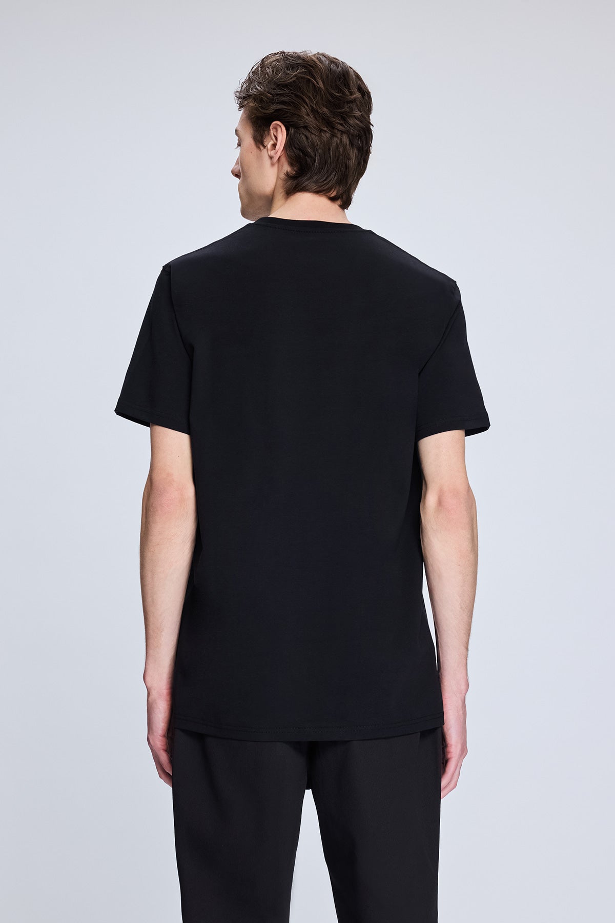 Regular Fit Black Cotton Blend Crewneck T-Shirt - SAYKI