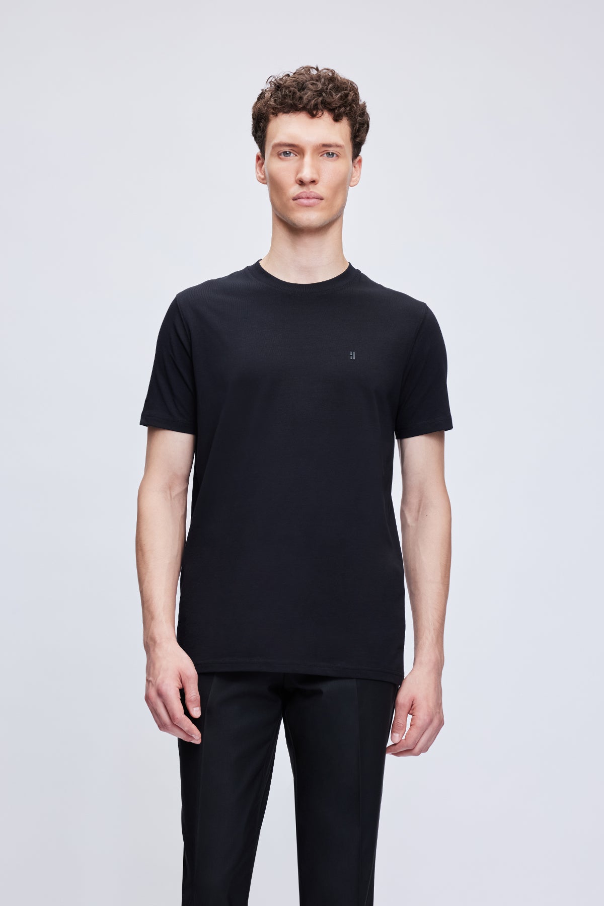 Regular Fit Black Cotton Blend Crewneck T-Shirt - SAYKI