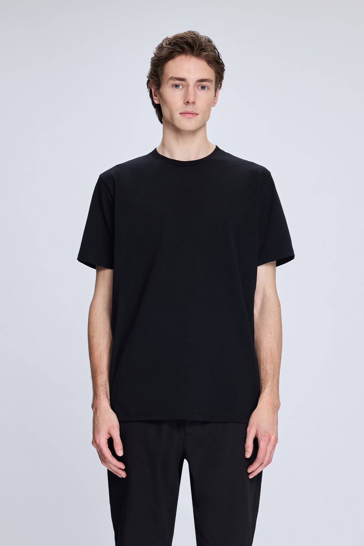 Regular Fit Black Cotton Blend Crewneck T-Shirt - SAYKI