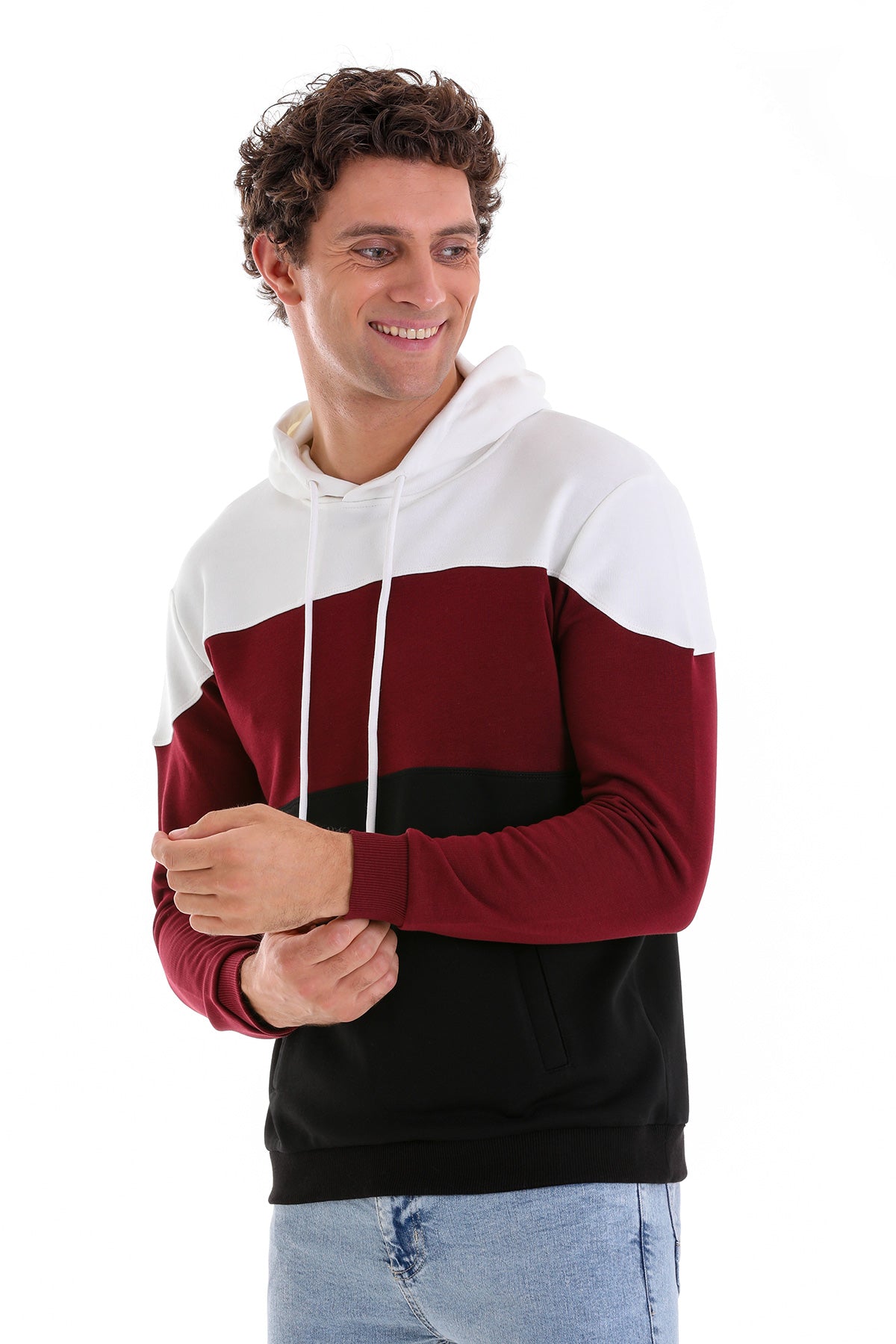 Regular Fit Black Cotton Blend Hooded Sweatshirt - SAYKI