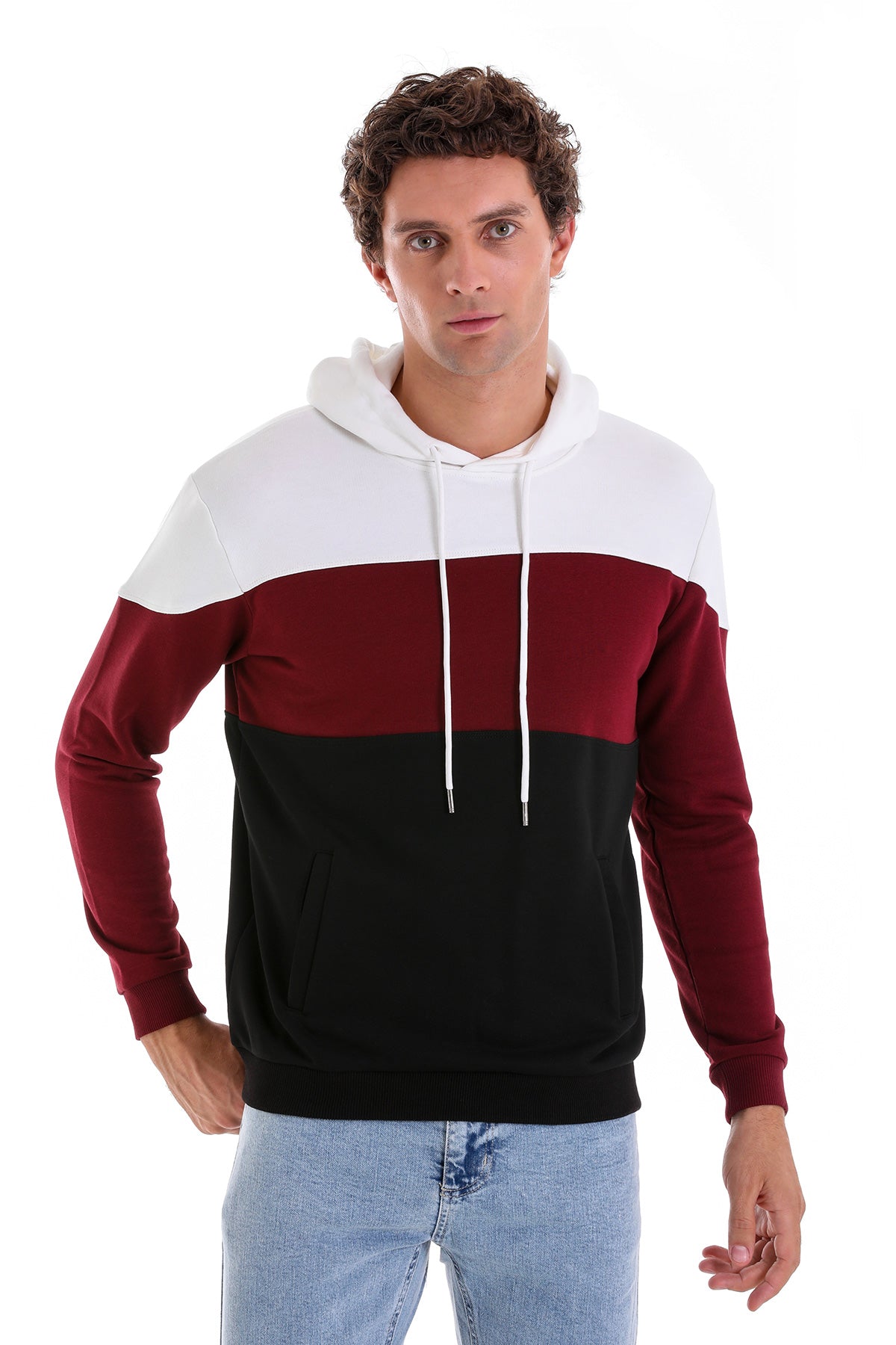 Regular Fit Black Cotton Blend Hooded Sweatshirt - SAYKI