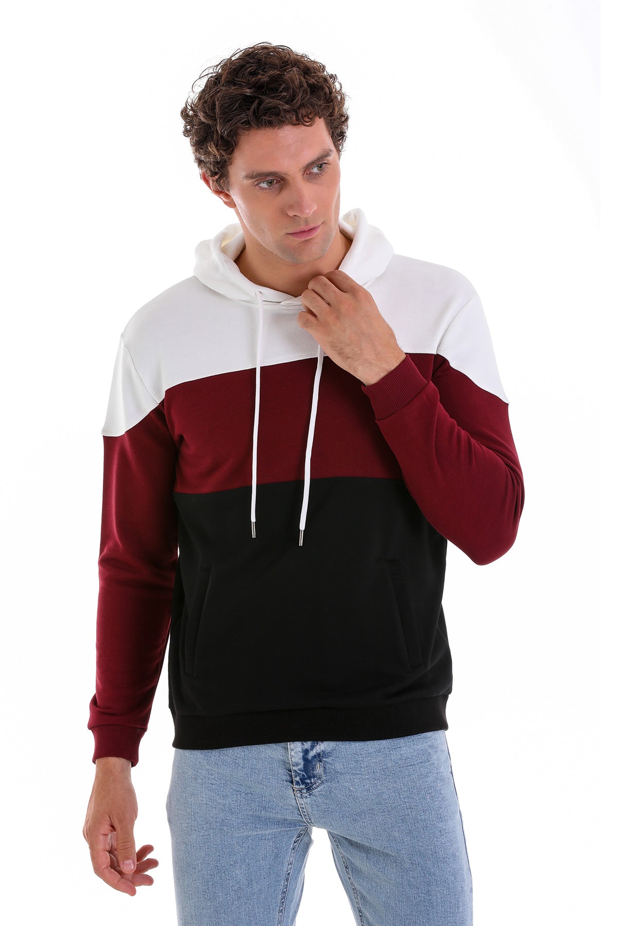 Regular Fit Black Cotton Blend Hooded Sweatshirt - SAYKI