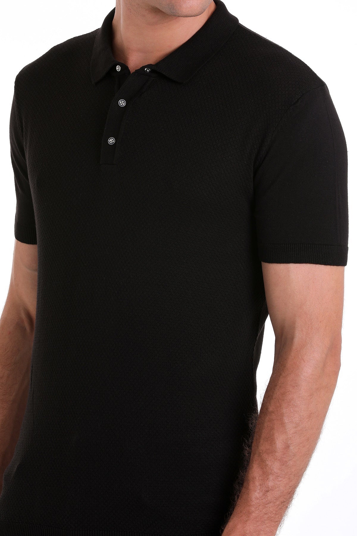 Regular Fit Black Cotton Blend Jacquard Polo T-Shirt - SAYKI