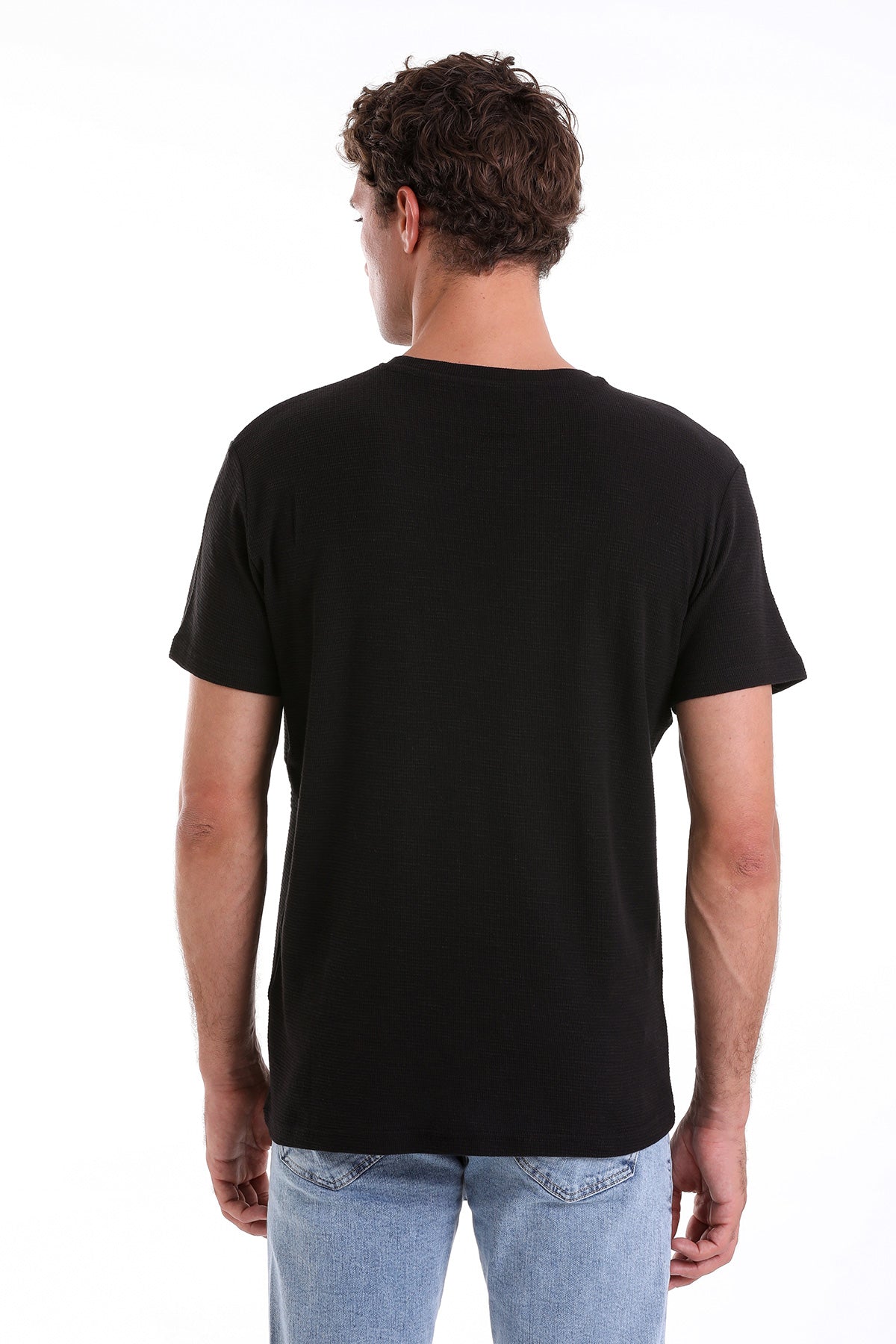 Regular Fit Black Cotton Crew Neck T-Shirt - SAYKI