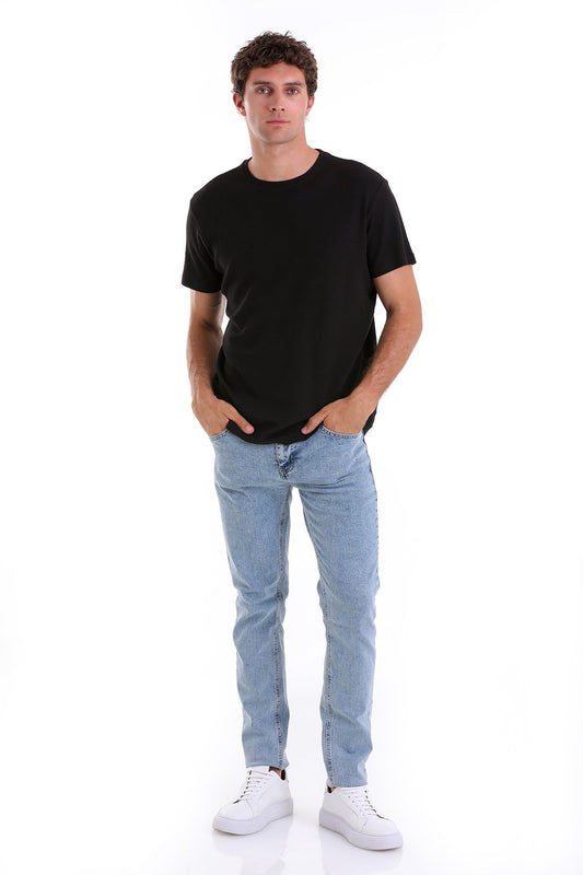 Regular Fit Black Cotton Crew Neck T-Shirt - SAYKI