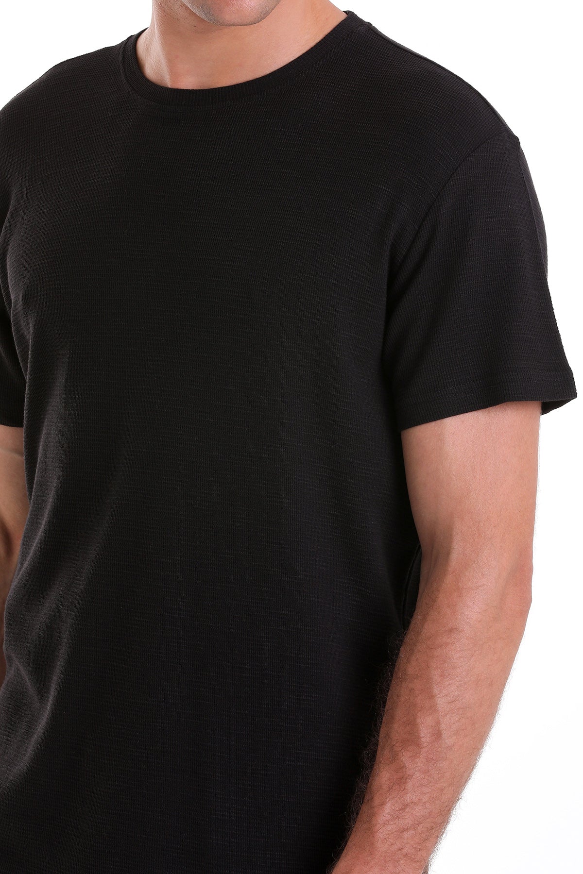 Regular Fit Black Cotton Crew Neck T-Shirt - SAYKI