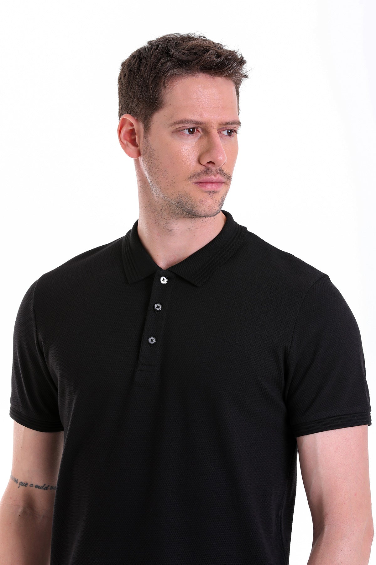 Regular Fit Black Cotton Polo T-Shirt - SAYKI