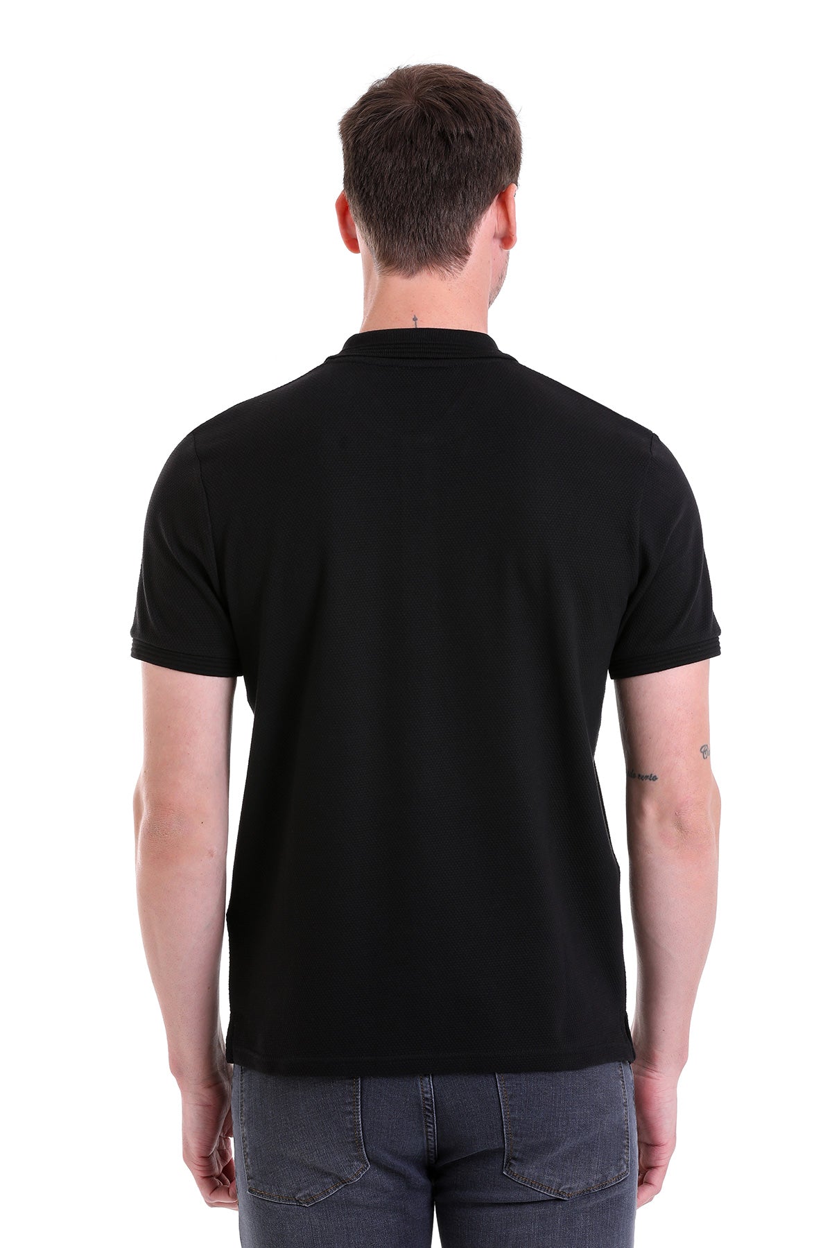 Regular Fit Black Cotton Polo T-Shirt - SAYKI