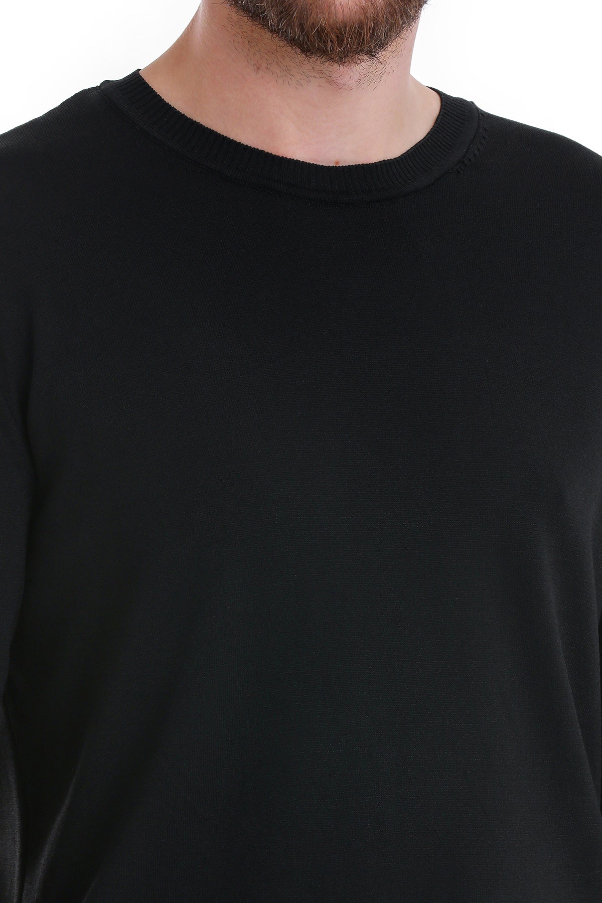 Regular Fit Black Crewneck Sweater - SAYKI
