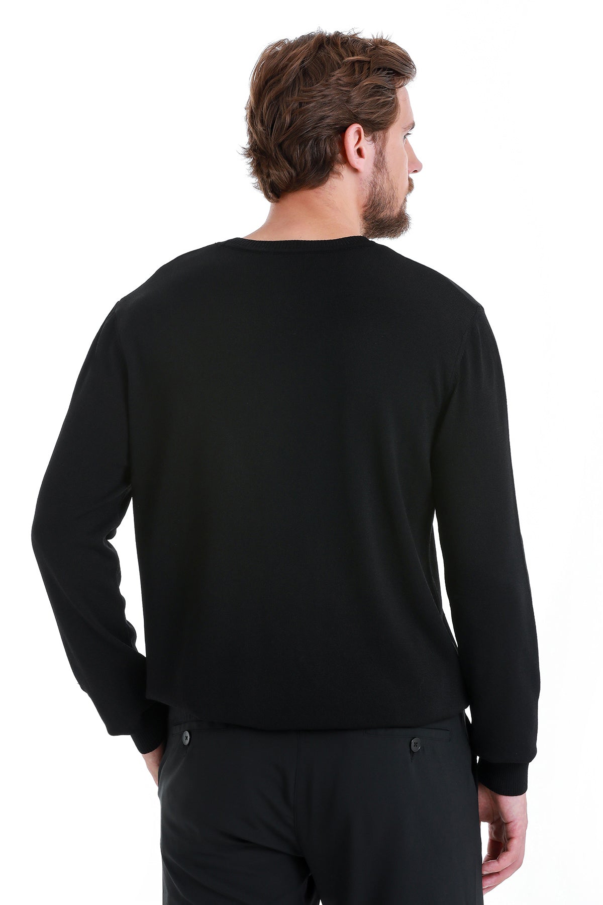Regular Fit Black Crewneck Sweater - SAYKI