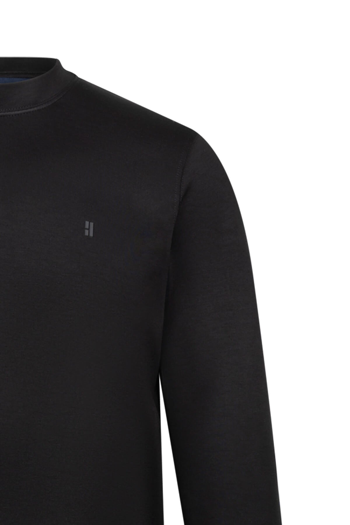 Regular Fit Black Crewneck Sweatshirt - SAYKI