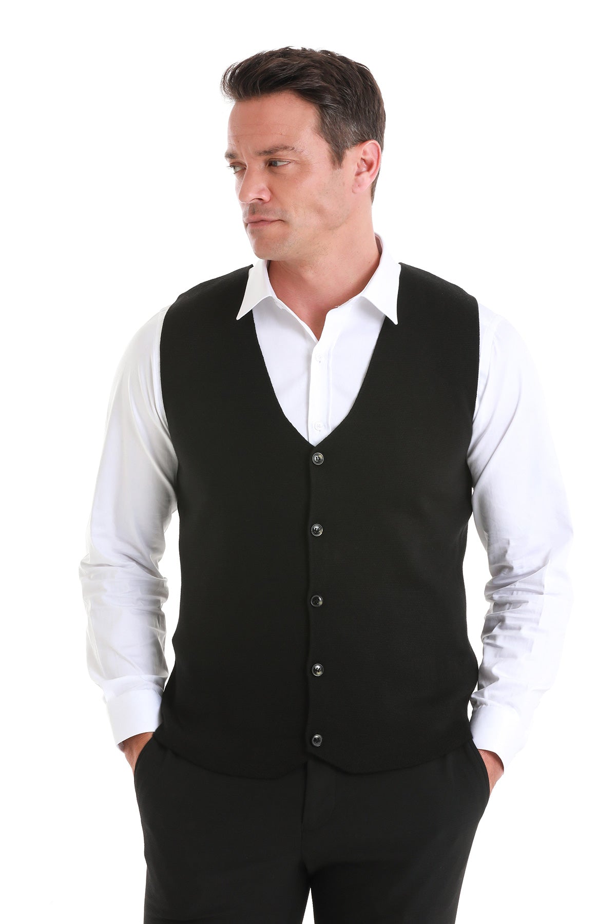 Black button-front vest