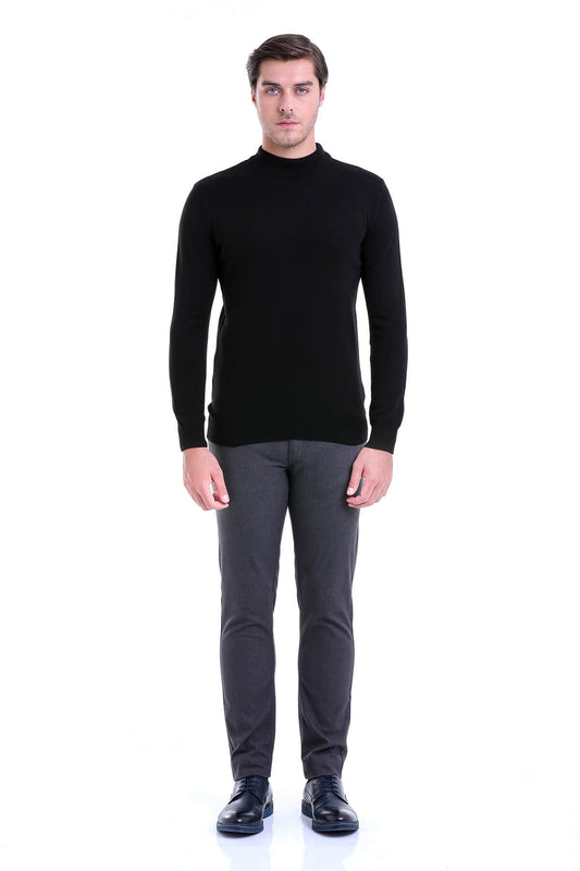 Regular Fit Black Mock Neck Sweater - SAYKI