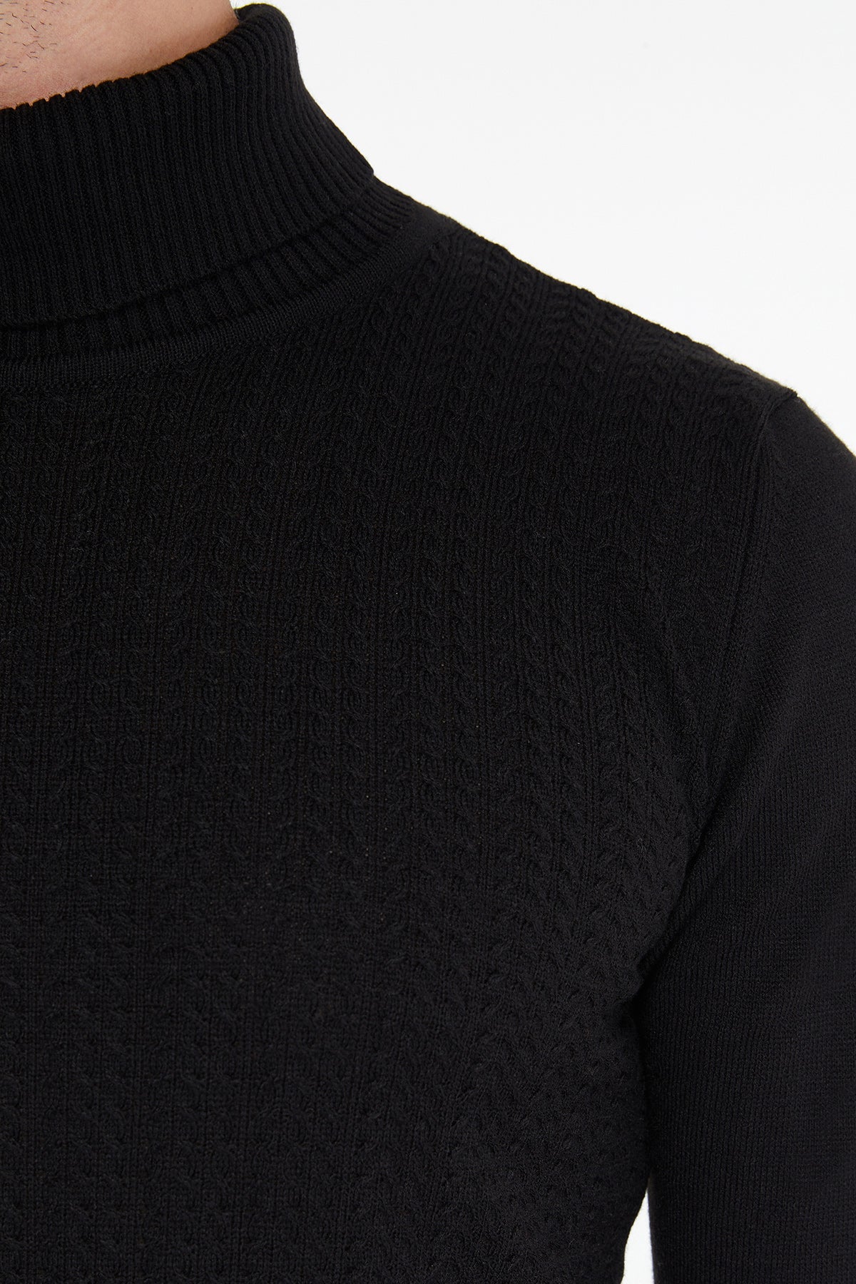 Regular Fit Black Turtleneck Sweater - SAYKI