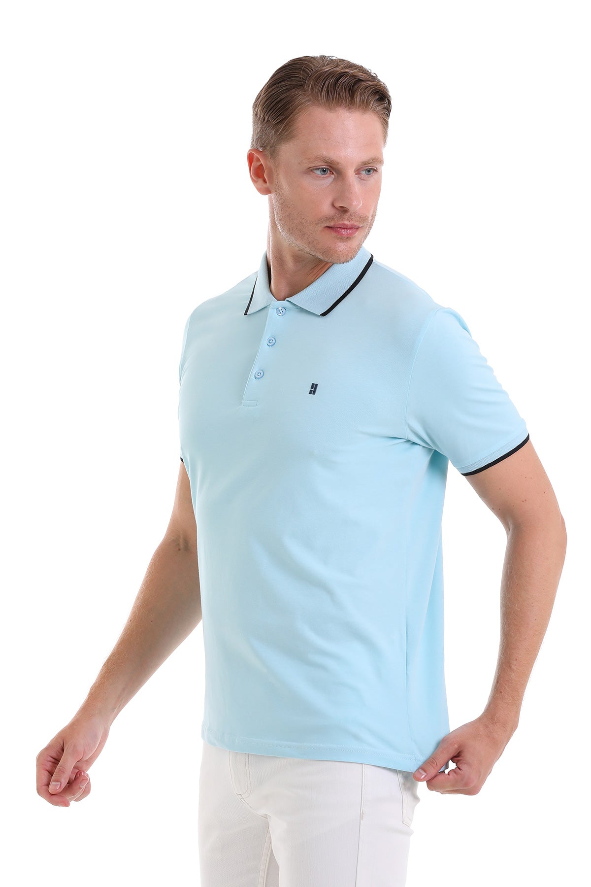 Regular Fit Blue Basic 100% Cotton Polo T-Shirt - SAYKI