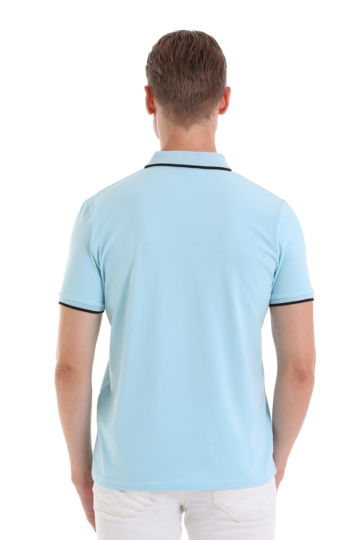 Regular Fit Blue Basic 100% Cotton Polo T-Shirt - SAYKI