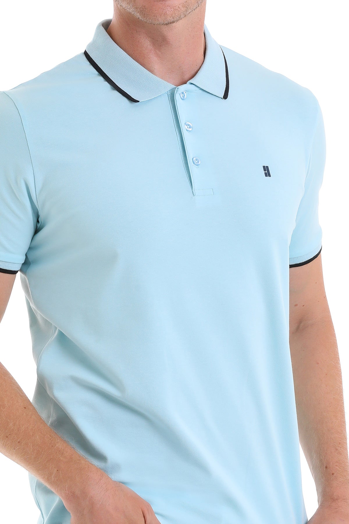Regular Fit Blue Basic 100% Cotton Polo T-Shirt - SAYKI