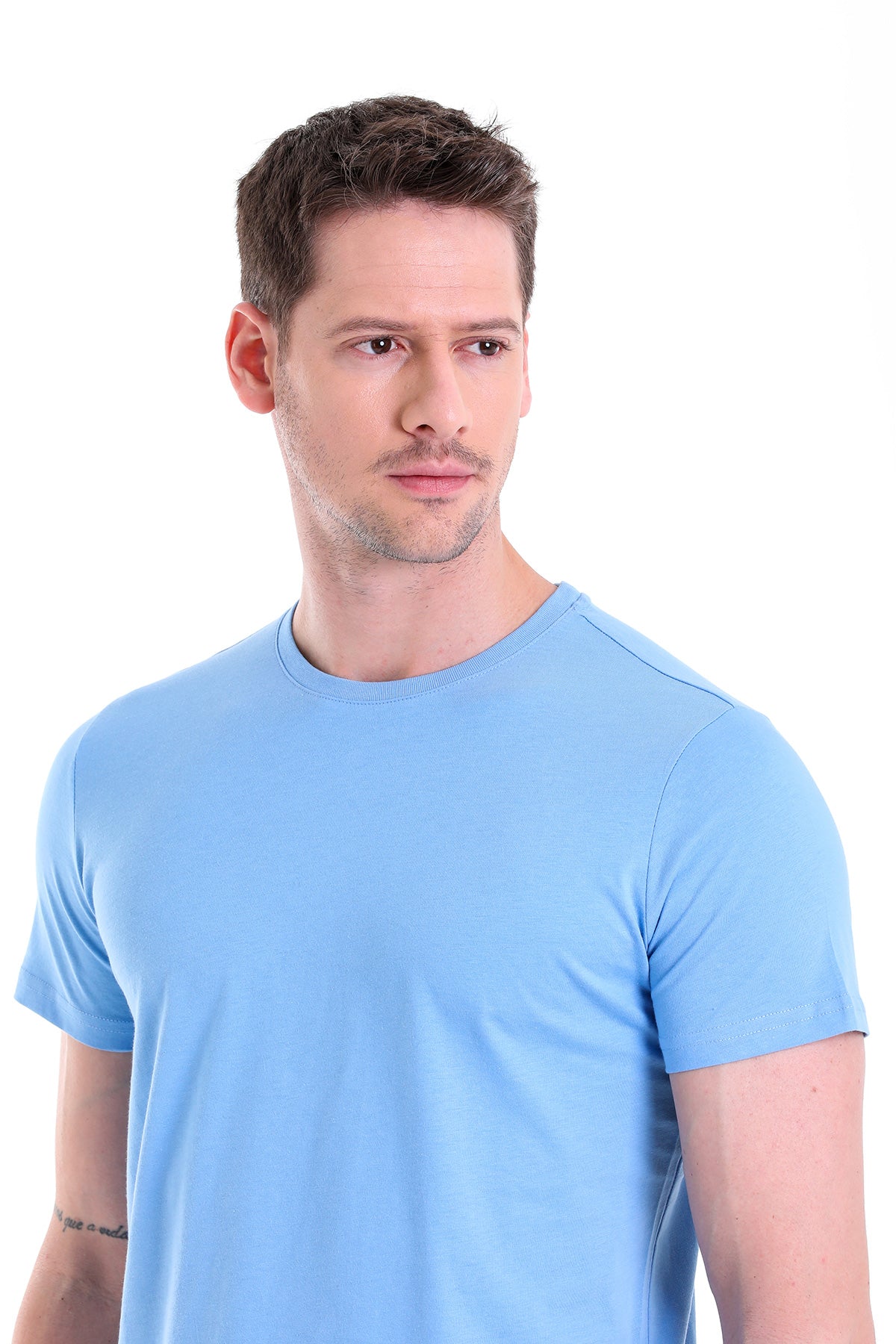 Regular Fit Blue Basic Cotton Crew Neck T-Shirt - SAYKI