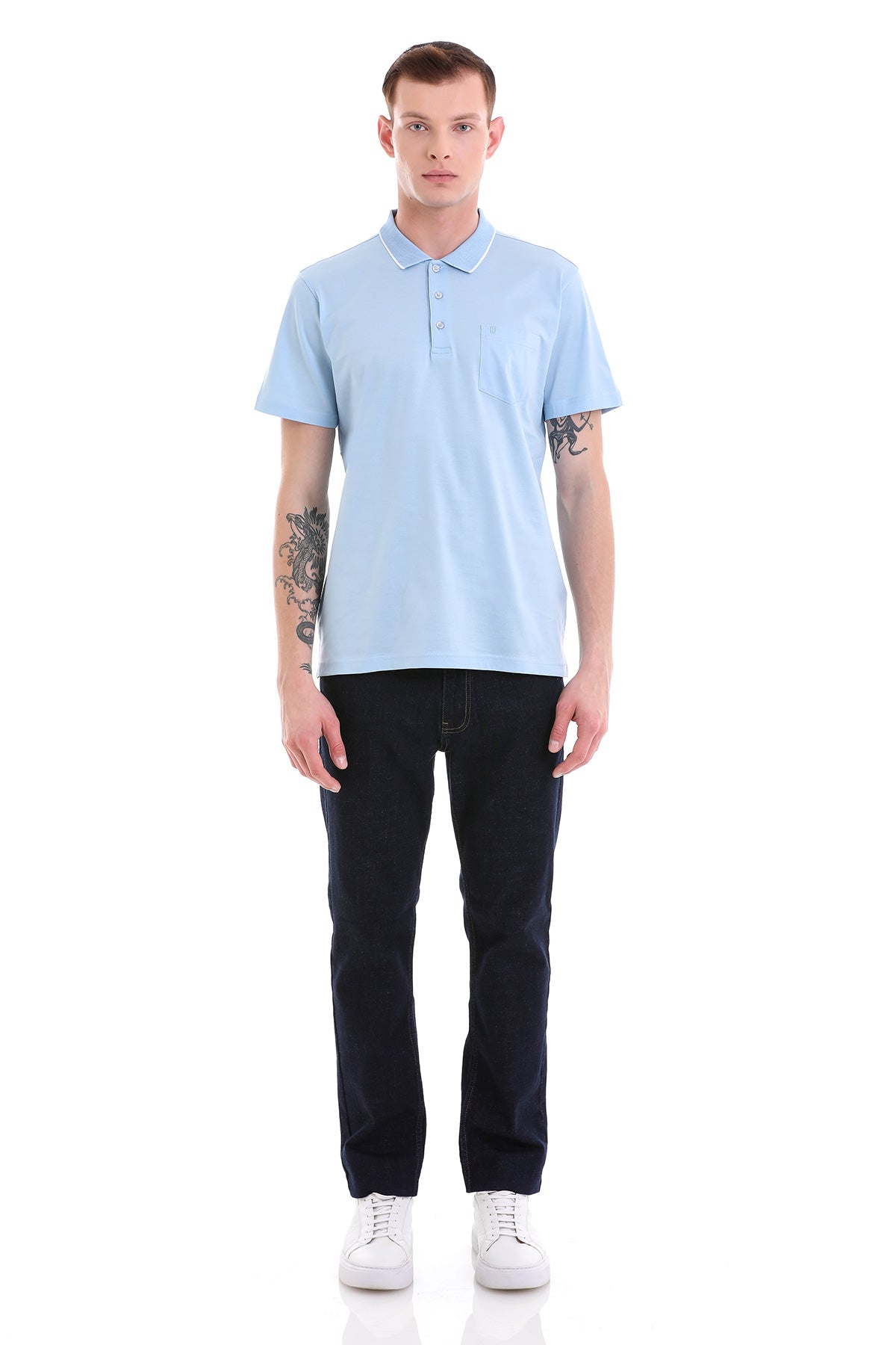 Regular Fit Blue Basic Cotton Polo T-Shirt - SAYKI