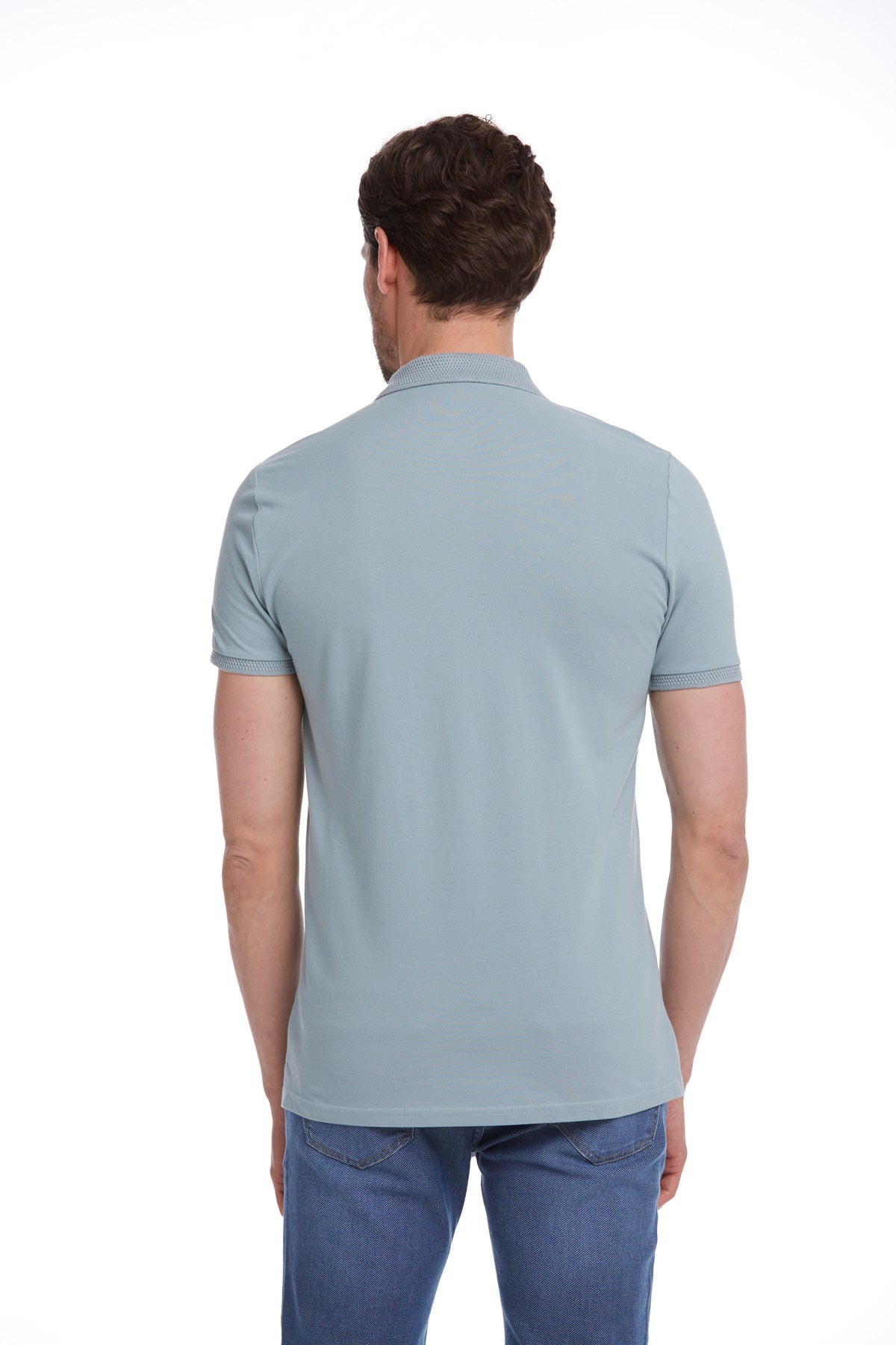 Regular Fit Blue Cotton Polo T-Shirt - SAYKI