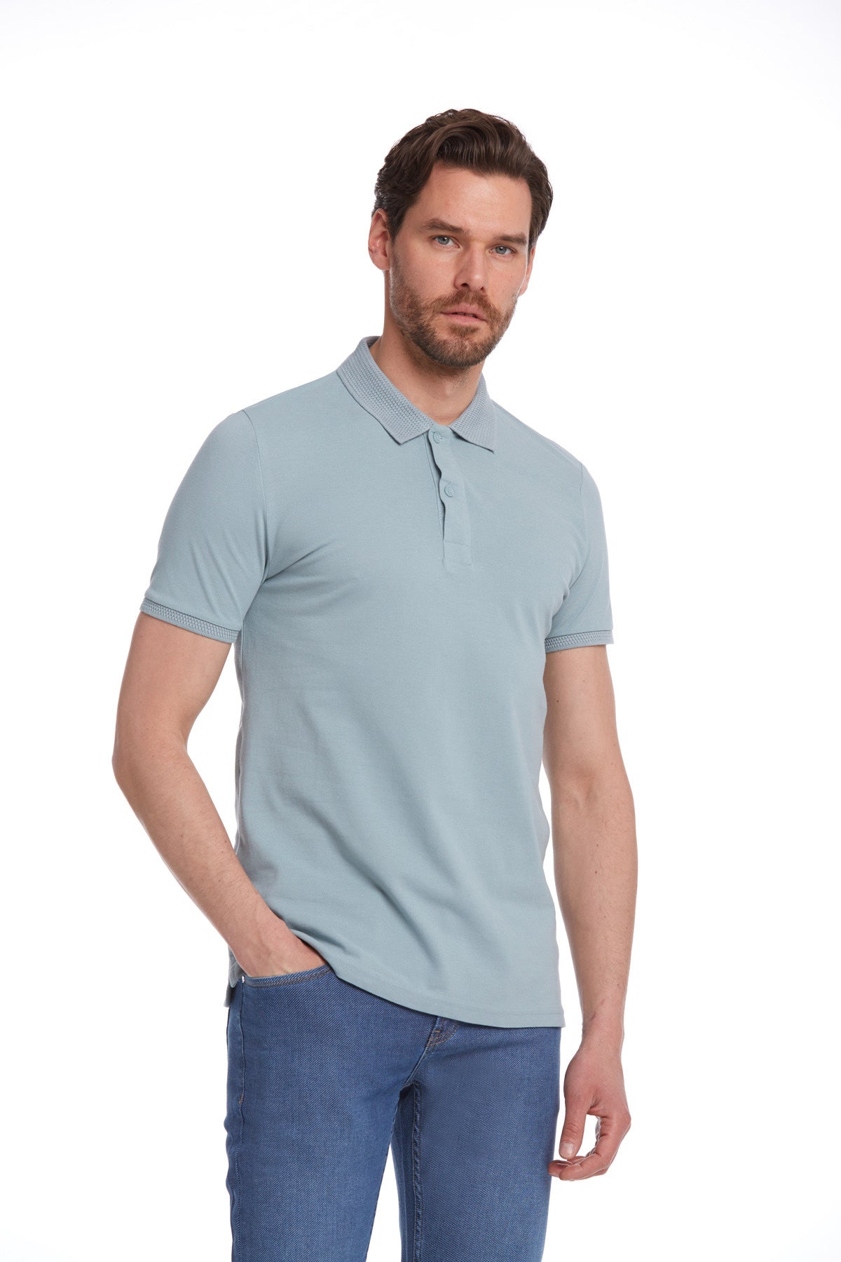 Regular Fit Blue Cotton Polo T-Shirt - SAYKI
