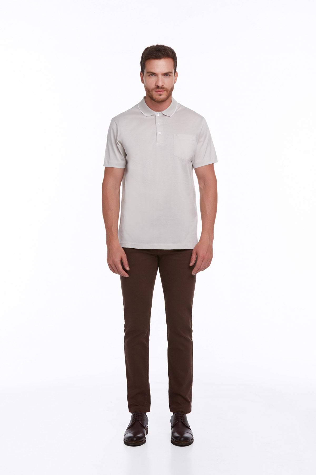 Regular Fit Bone 100% Cotton Polo T-Shirt - SAYKI