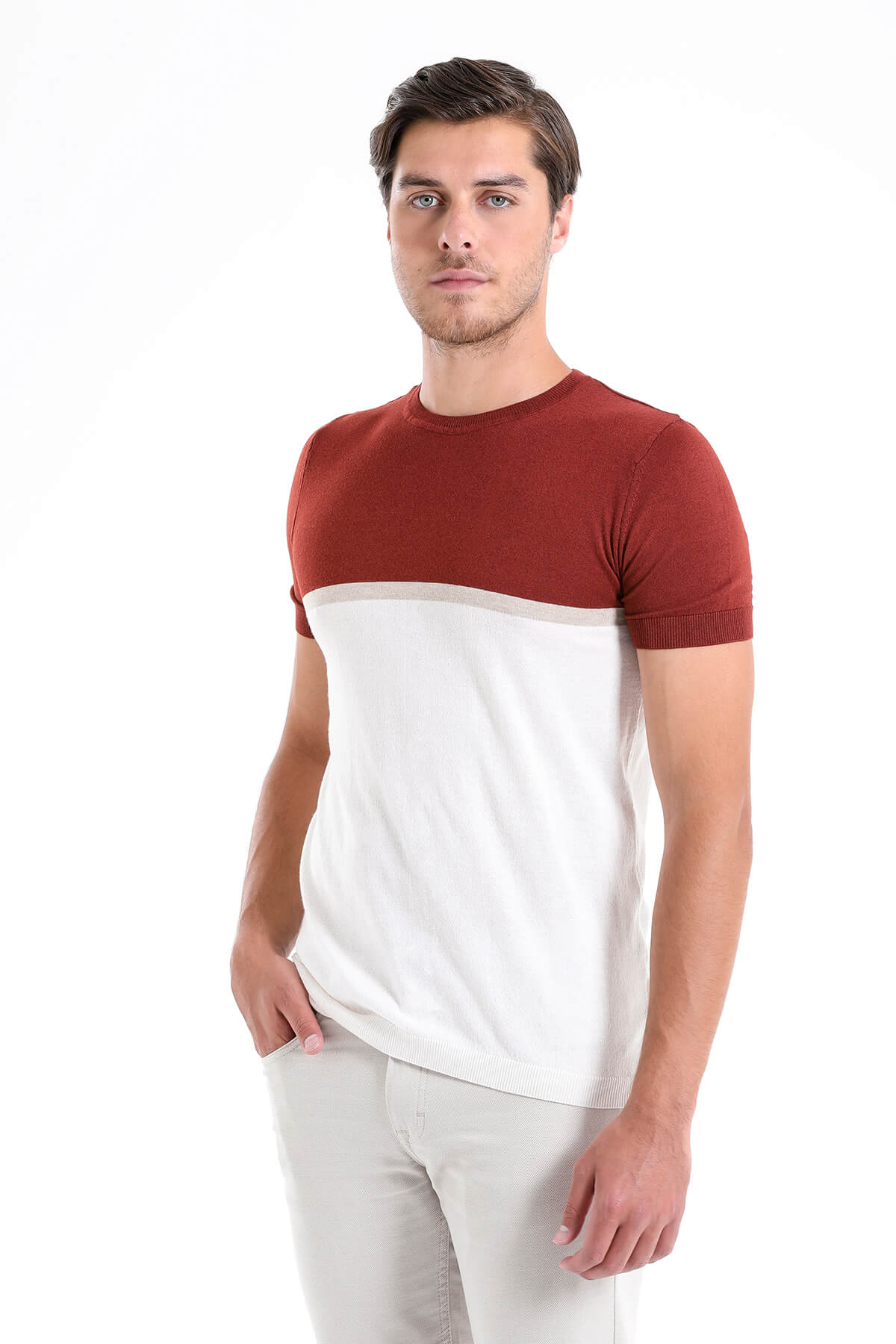 Regular Fit Brick Crew Neck T-Shirt - SAYKI
