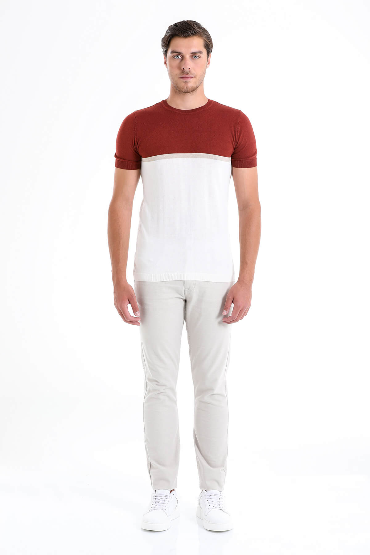 Regular Fit Brick Crew Neck T-Shirt - SAYKI