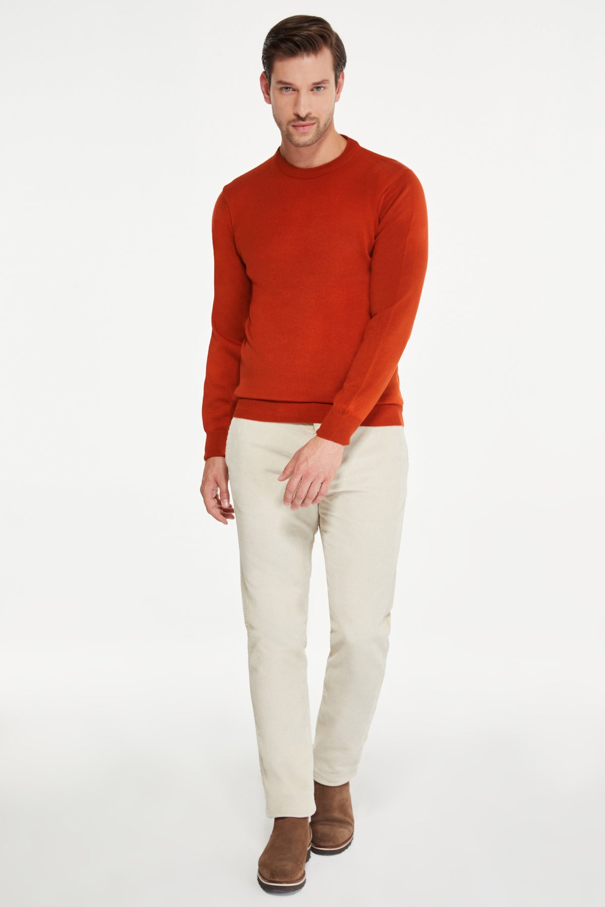 Regular Fit Brick Crewneck Sweater - SAYKI