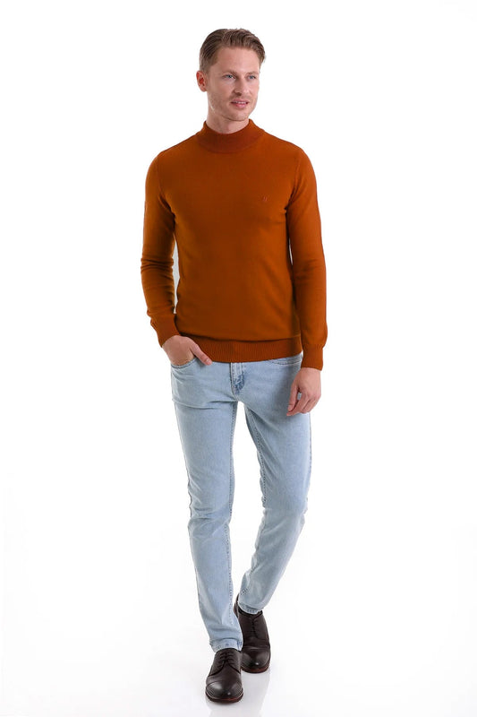 Regular Fit Brick Mock Neck Sweater - SAYKI