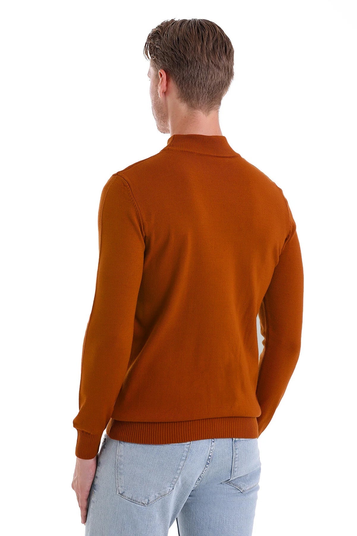 Regular Fit Brick Mock Neck Sweater - SAYKI